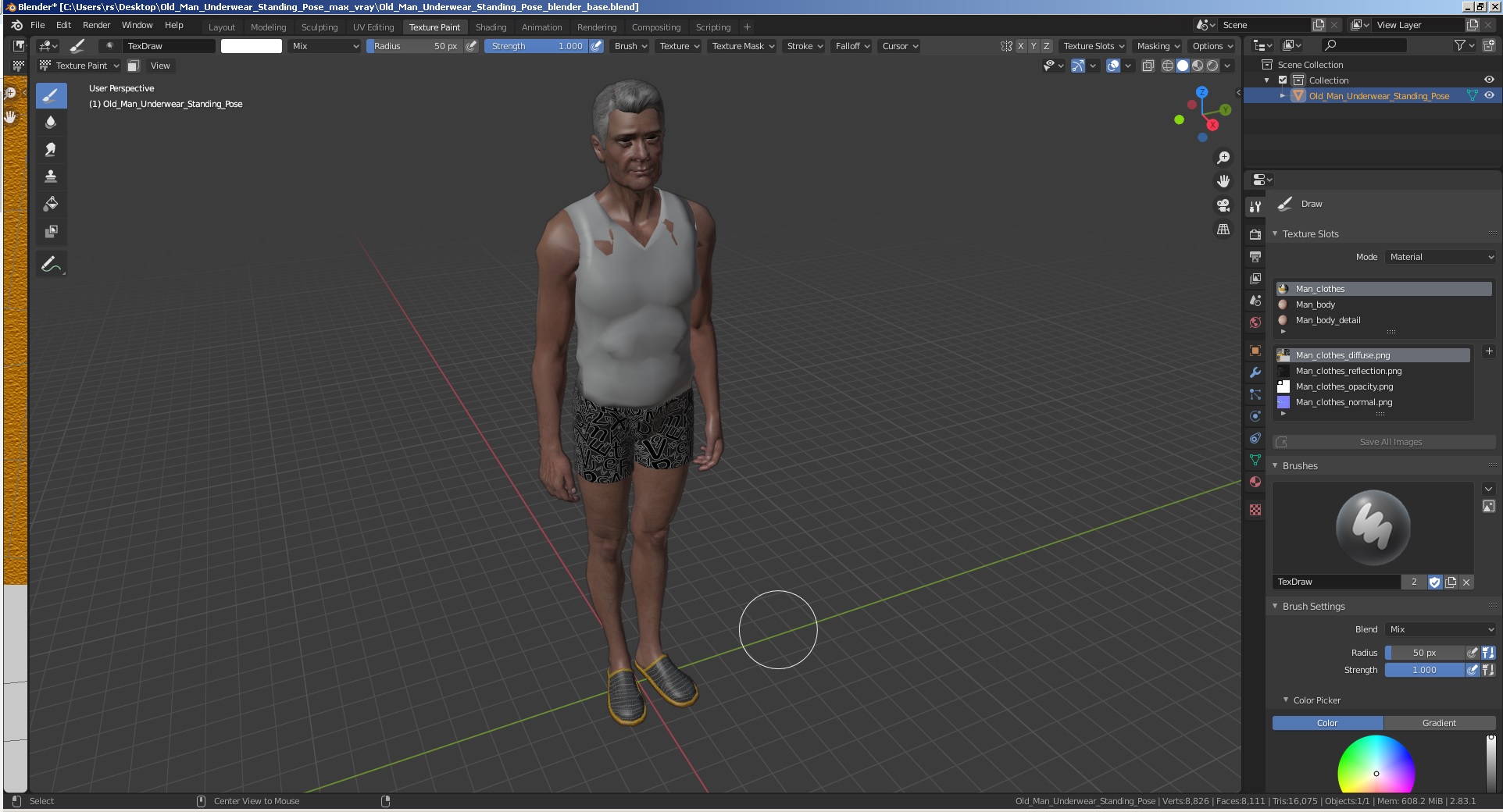 3D Old Man Underwear Standing Pose