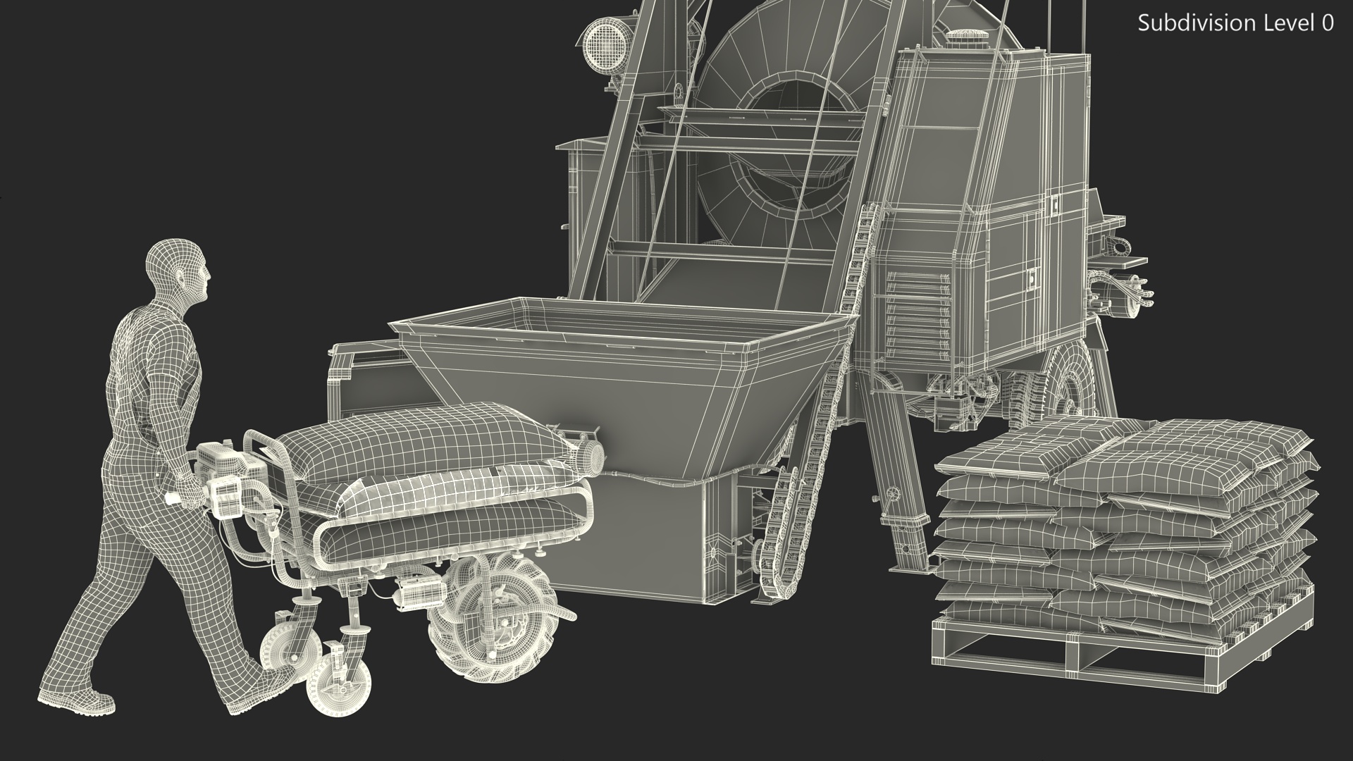 Worker with Cement and Concrete Mixer Pump 3D