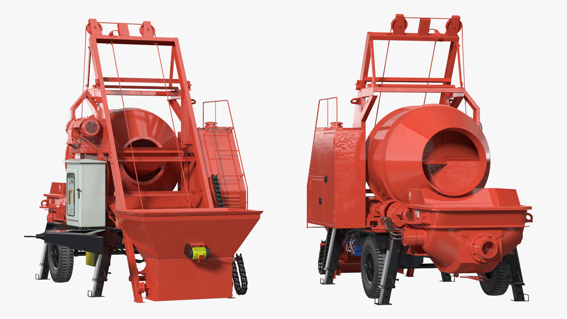 Worker with Cement and Concrete Mixer Pump 3D