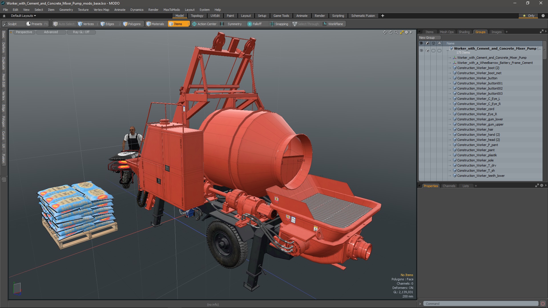 Worker with Cement and Concrete Mixer Pump 3D