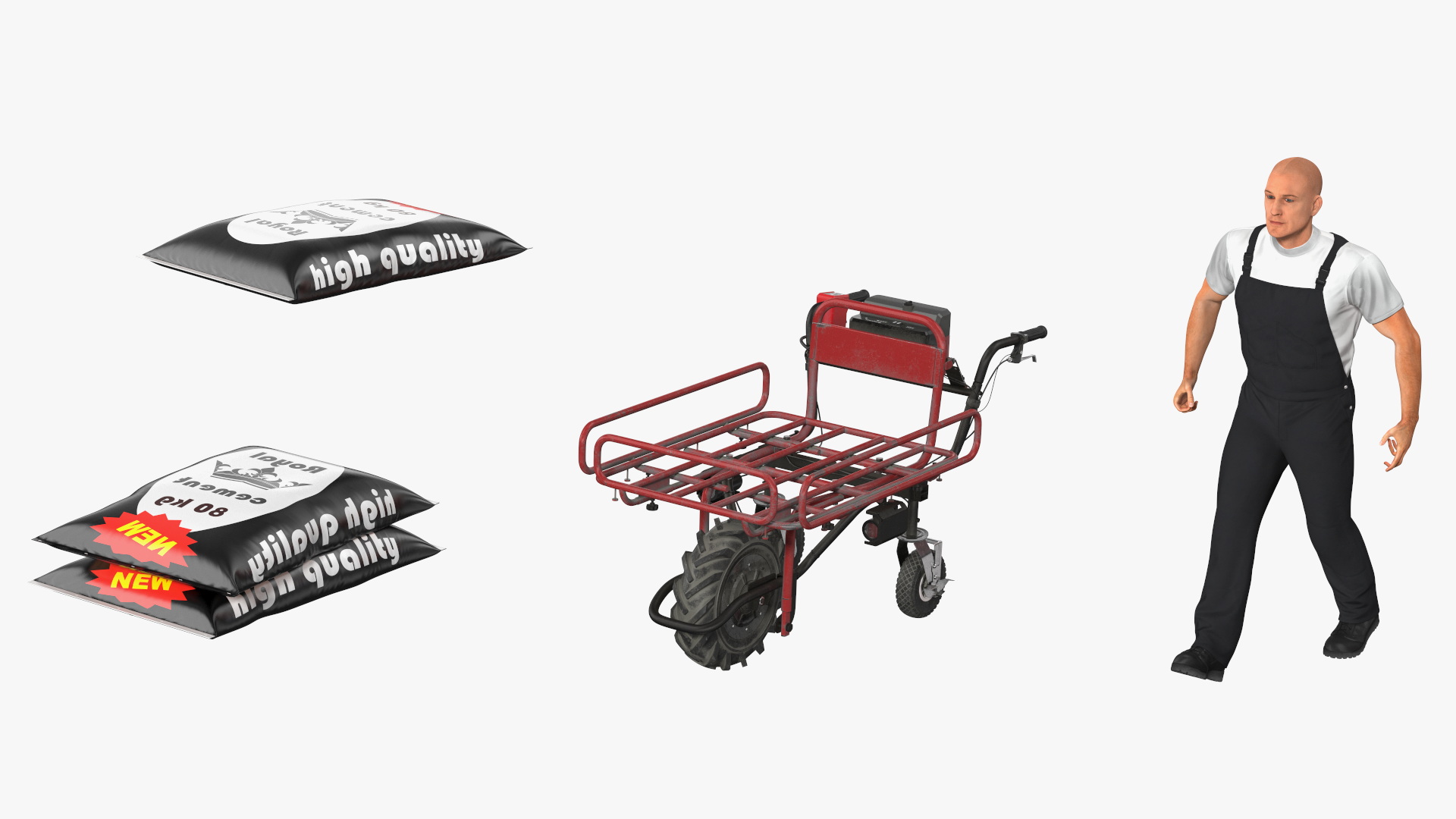 Worker with Cement and Concrete Mixer Pump 3D