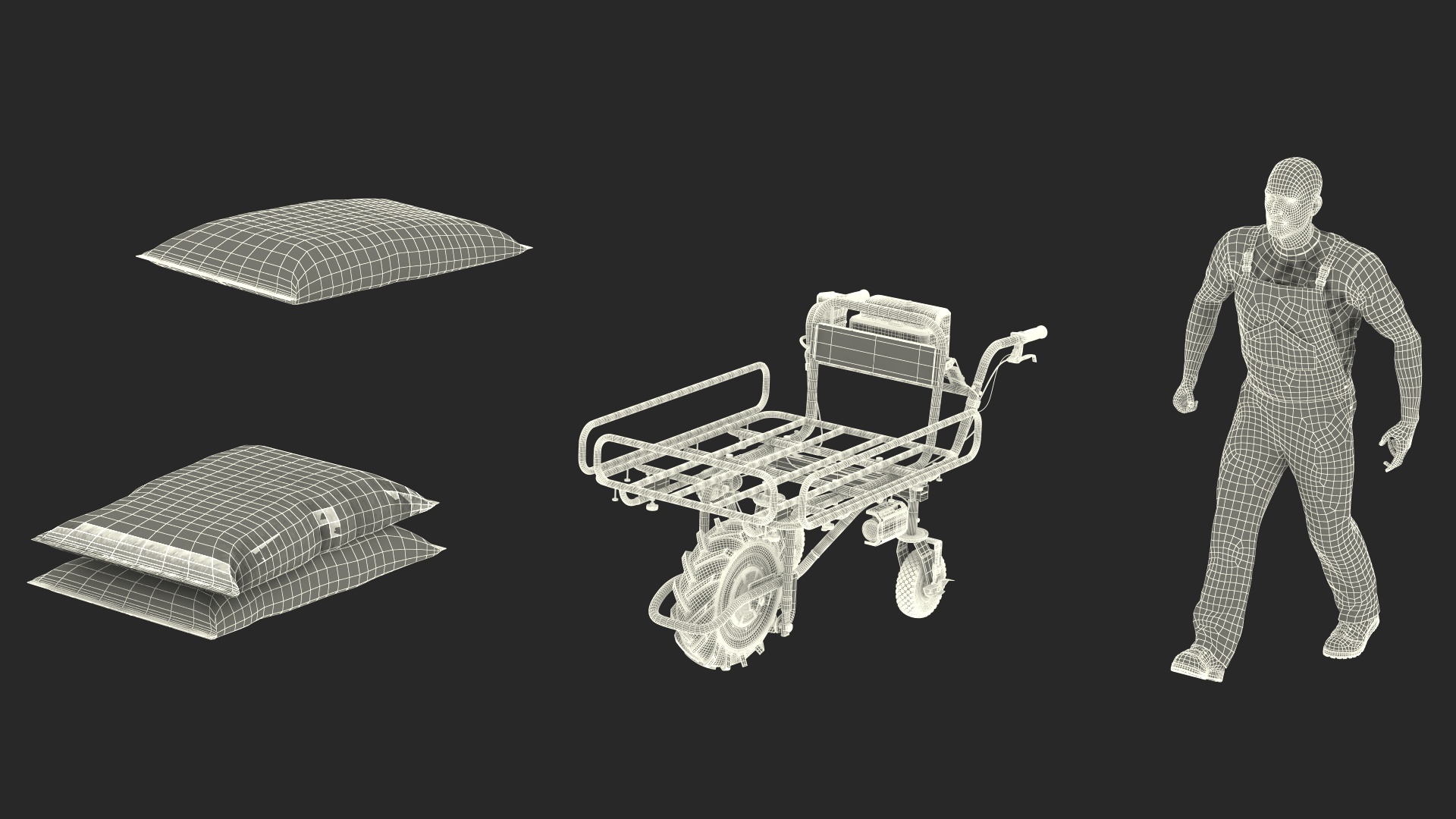 Worker with Cement and Concrete Mixer Pump 3D