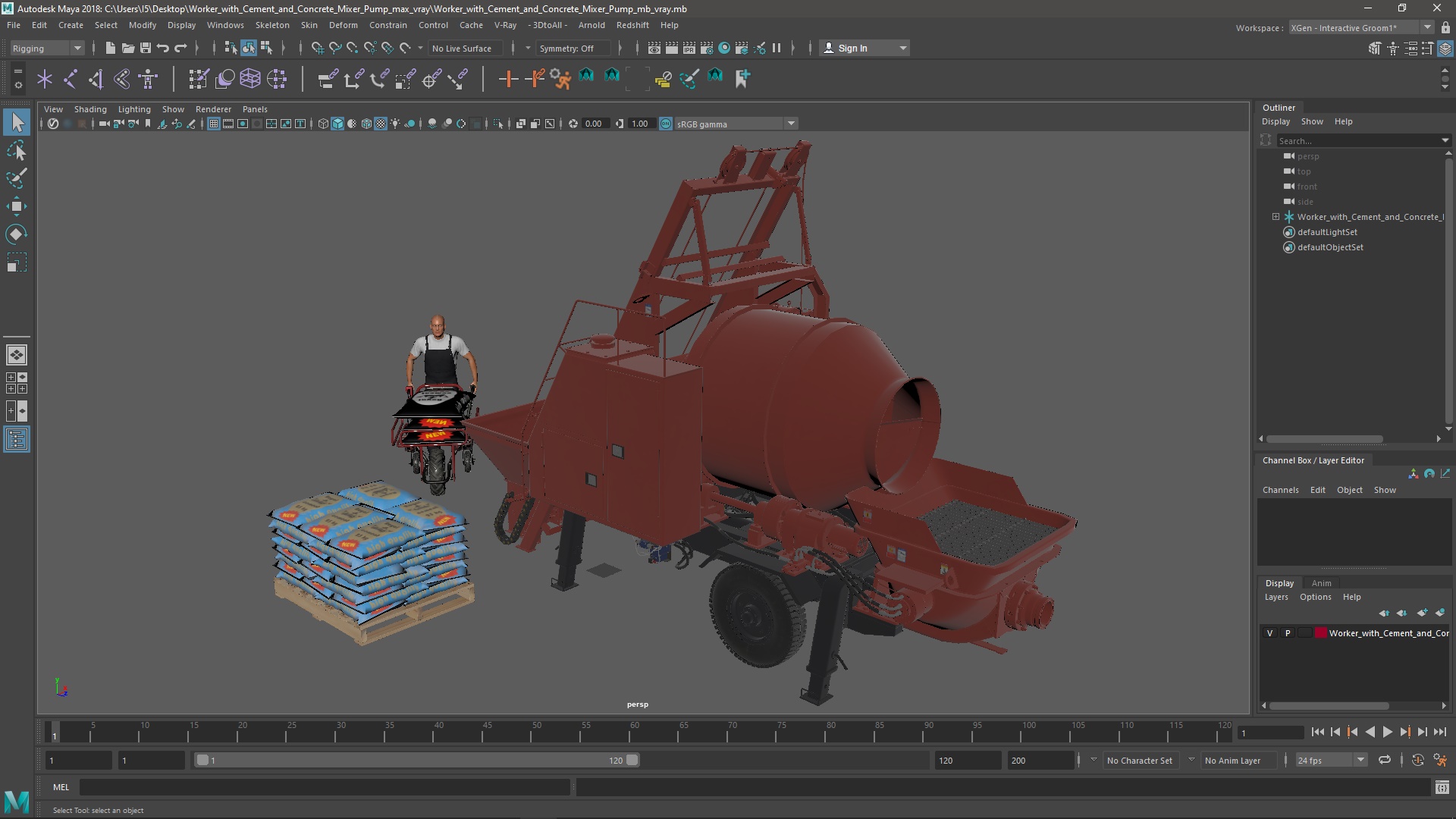 Worker with Cement and Concrete Mixer Pump 3D