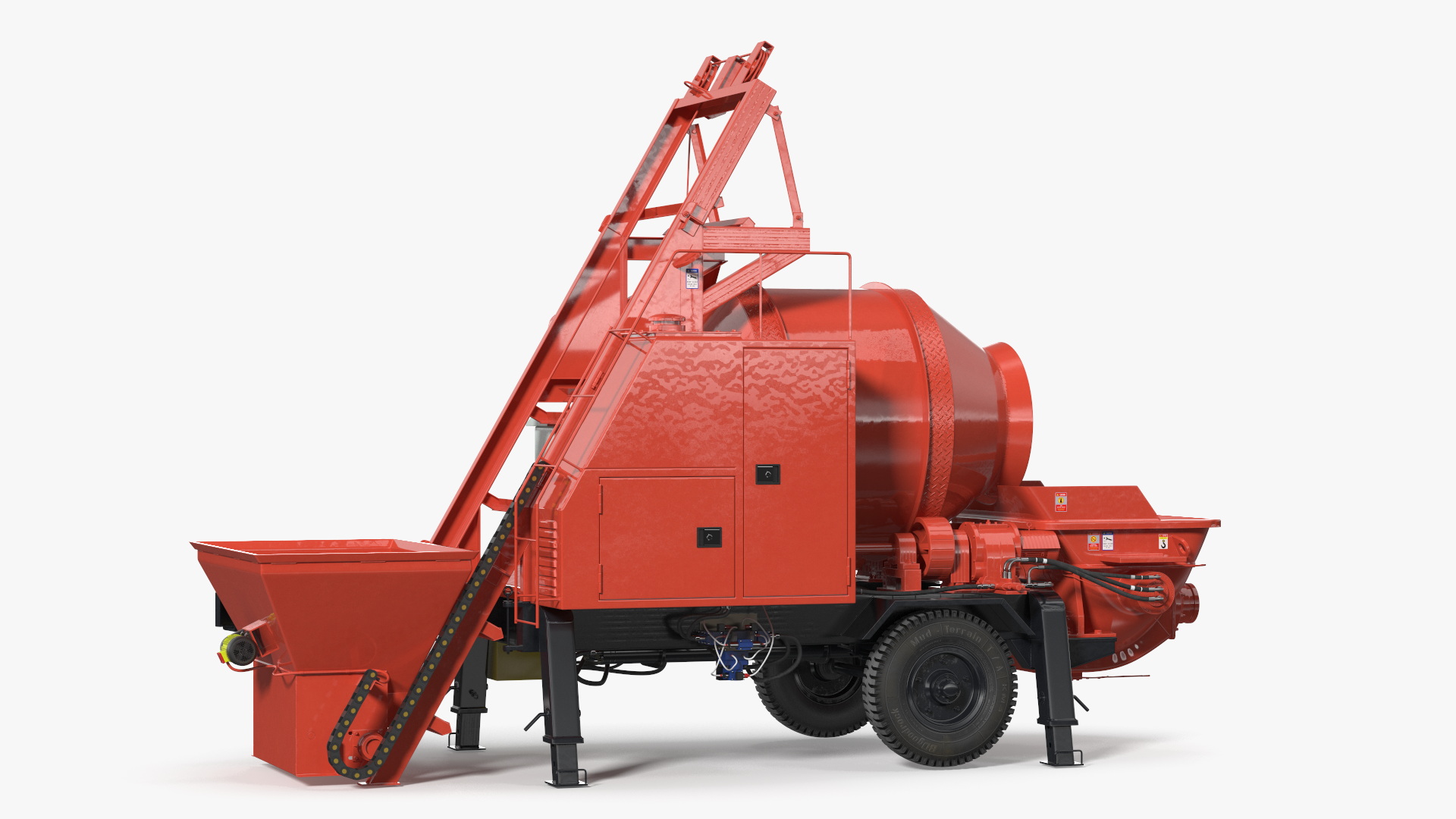 Worker with Cement and Concrete Mixer Pump 3D