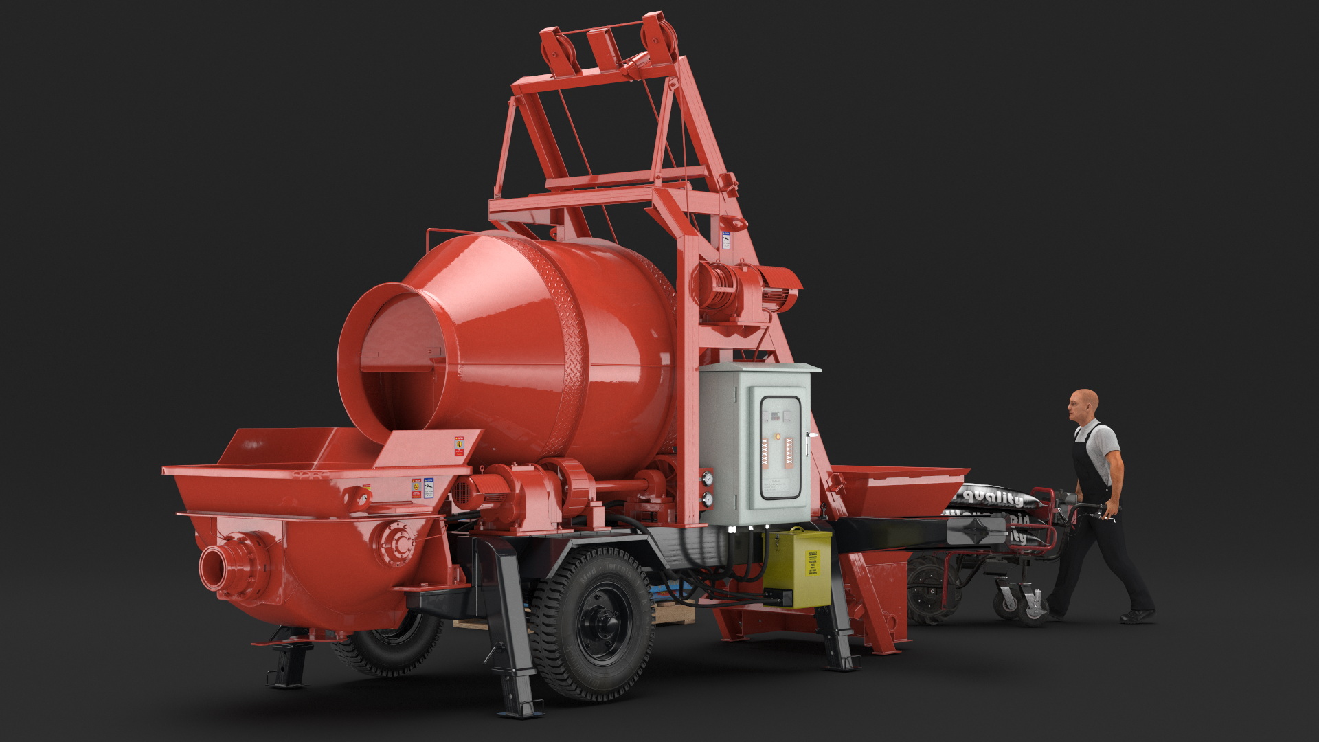 Worker with Cement and Concrete Mixer Pump 3D