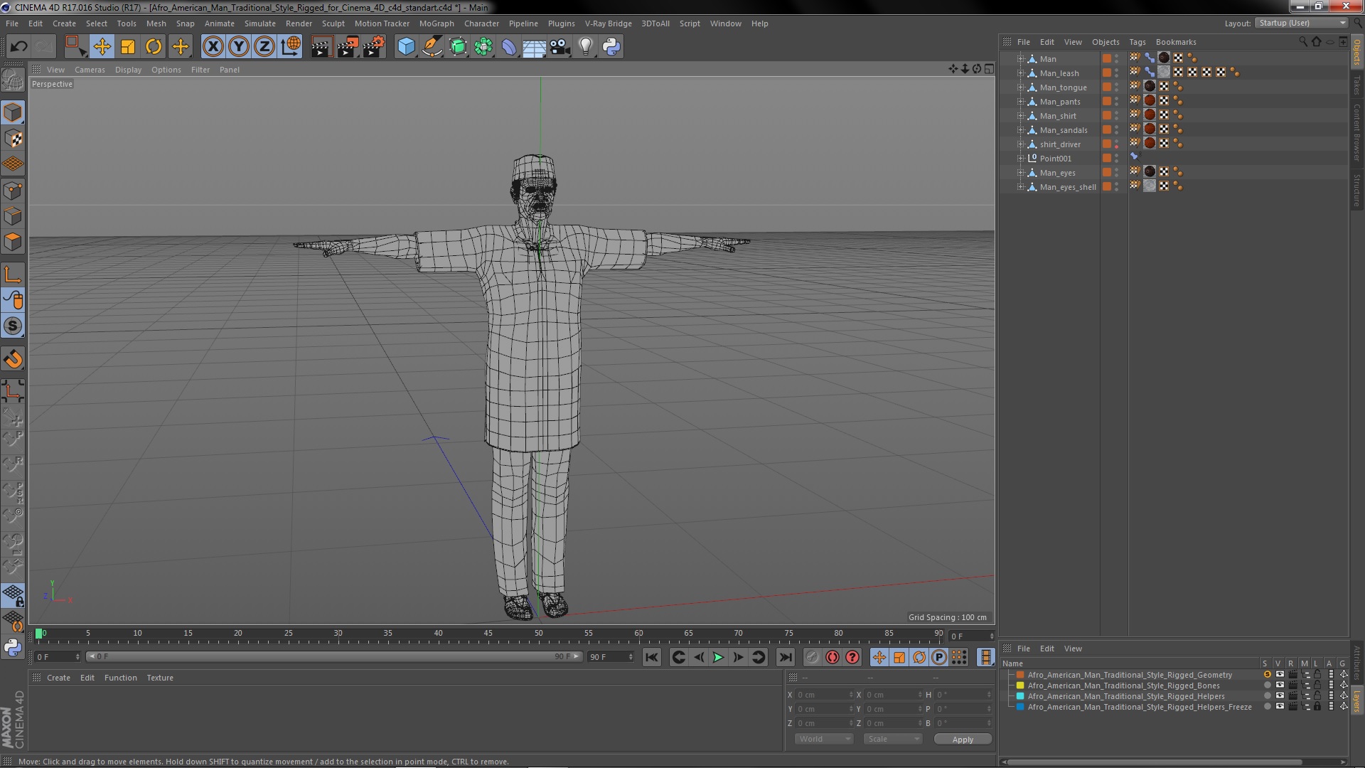 3D Afro American Man Traditional Style Rigged for Cinema 4D