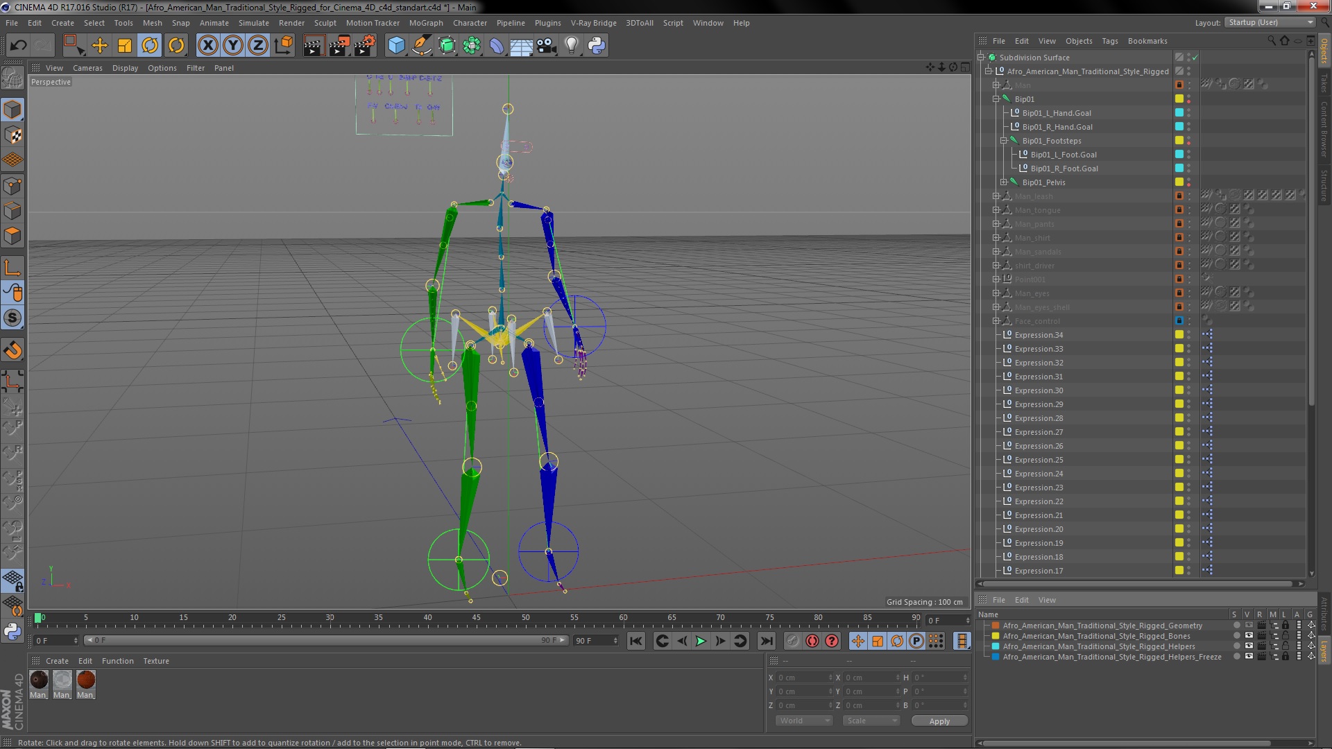 3D Afro American Man Traditional Style Rigged for Cinema 4D