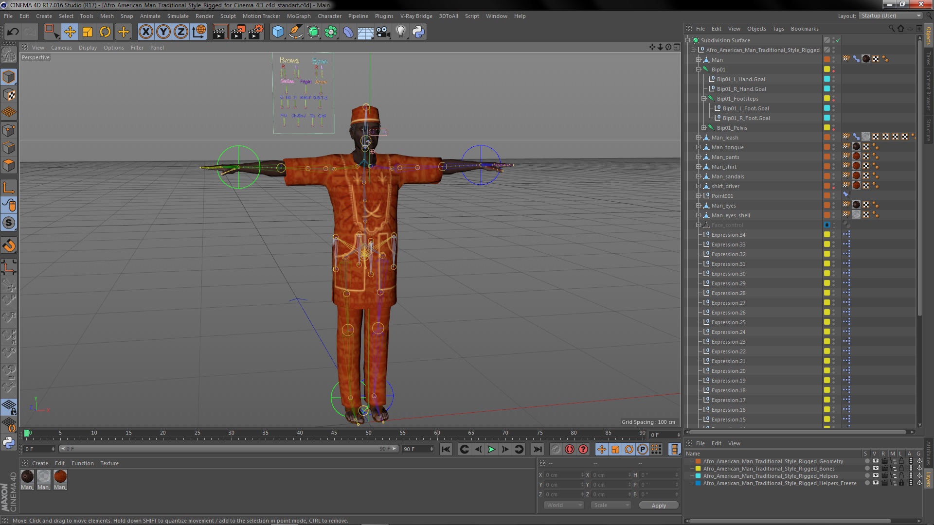 3D Afro American Man Traditional Style Rigged for Cinema 4D