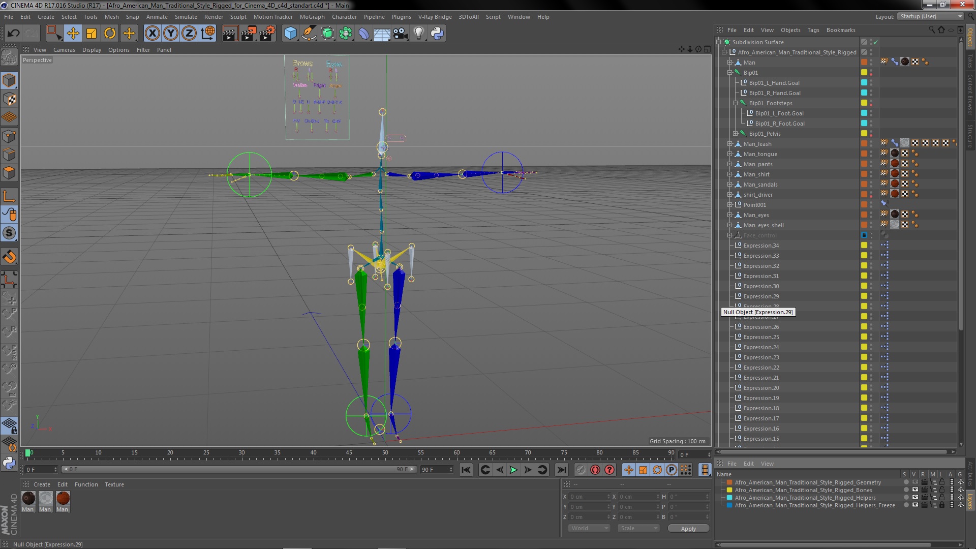 3D Afro American Man Traditional Style Rigged for Cinema 4D