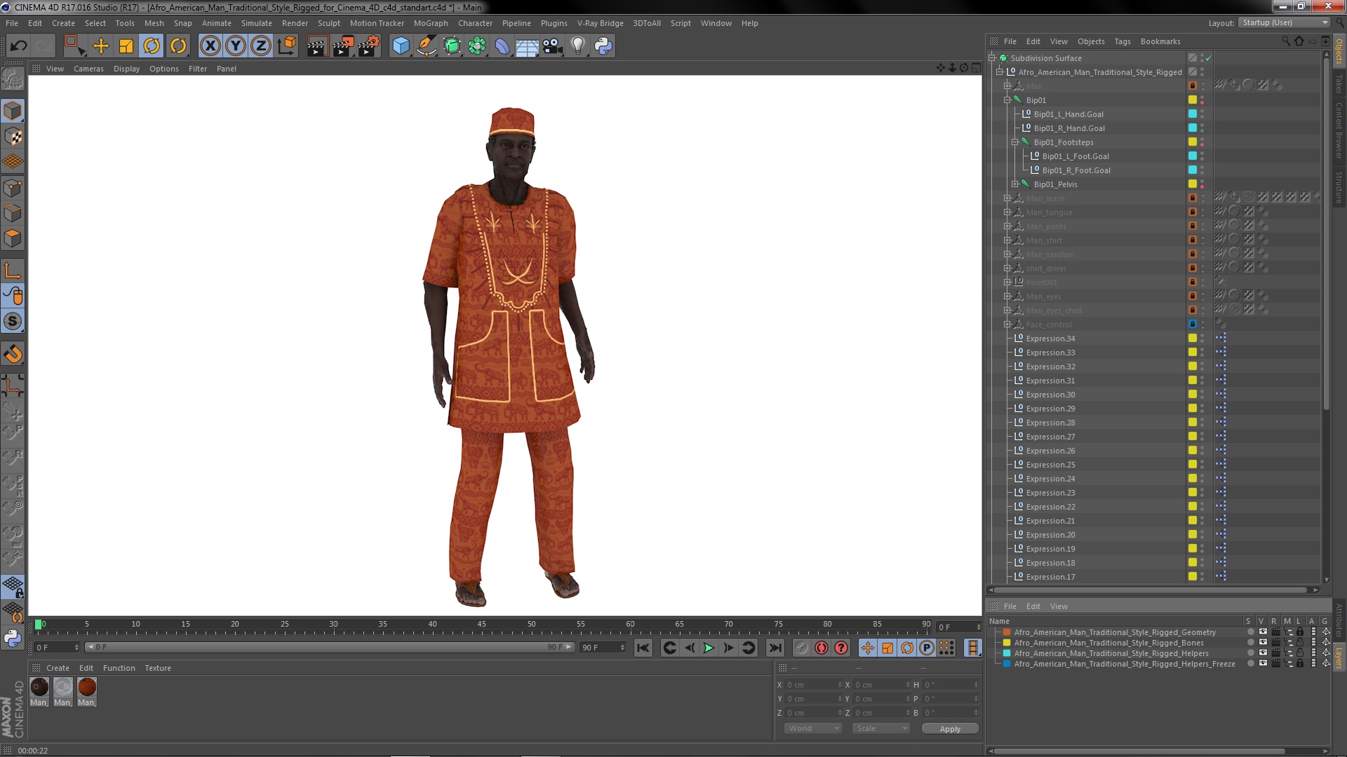 3D Afro American Man Traditional Style Rigged for Cinema 4D
