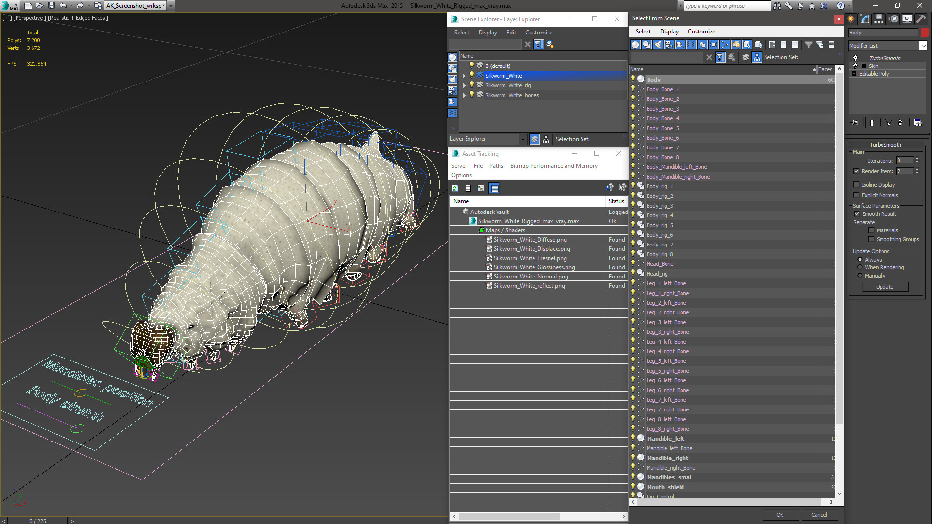 3D model Silkworm White Rigged for Maya