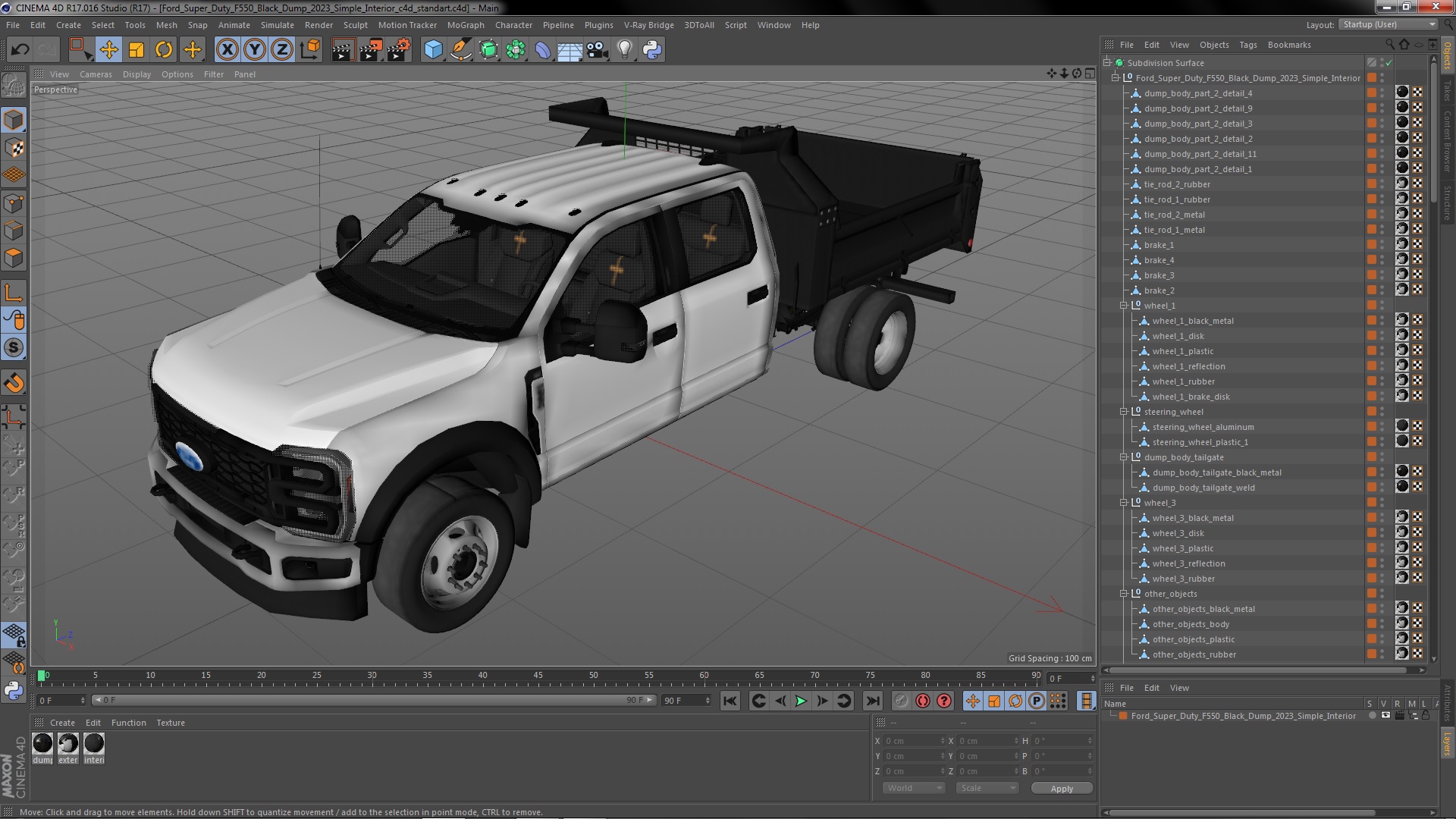 Ford Super Duty F550 Black Dump 2023 Simple Interior 3D