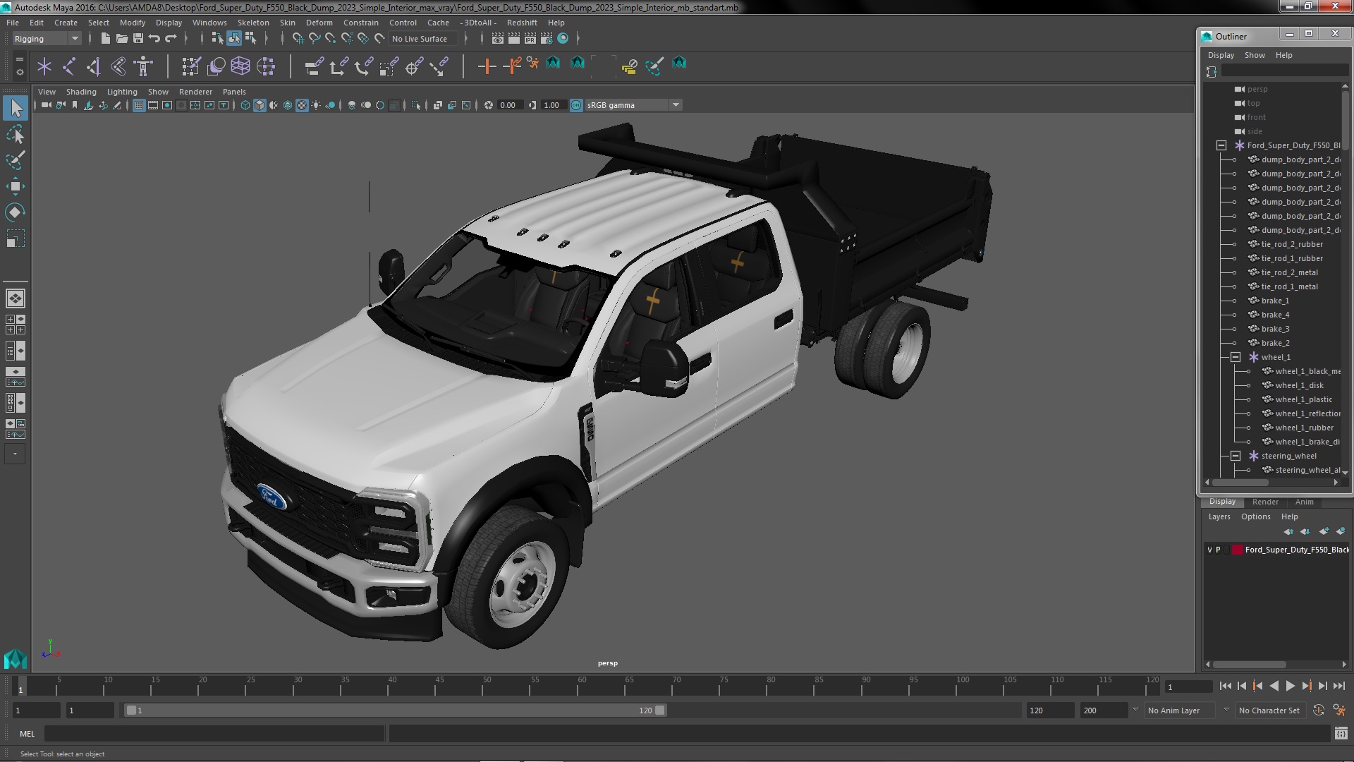 Ford Super Duty F550 Black Dump 2023 Simple Interior 3D