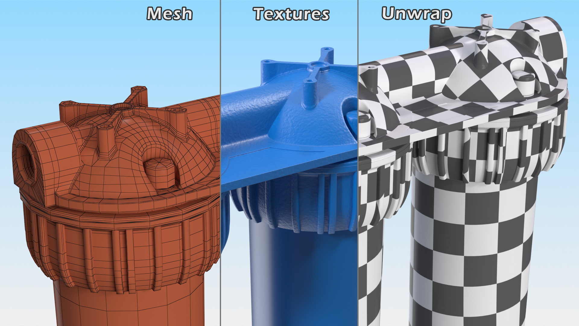 3D Three Stages Water Filter Housing Blue model