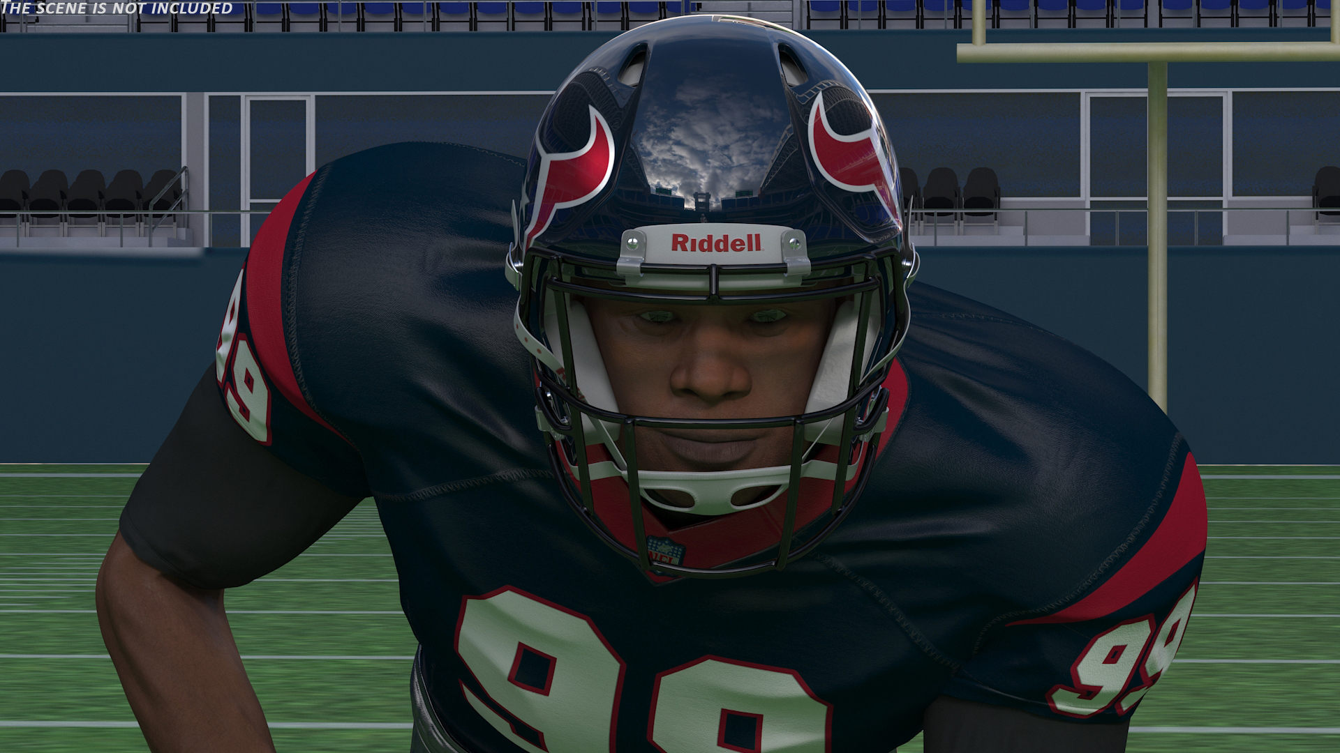 3D Houston Texans American Football Player Crouching Fur model