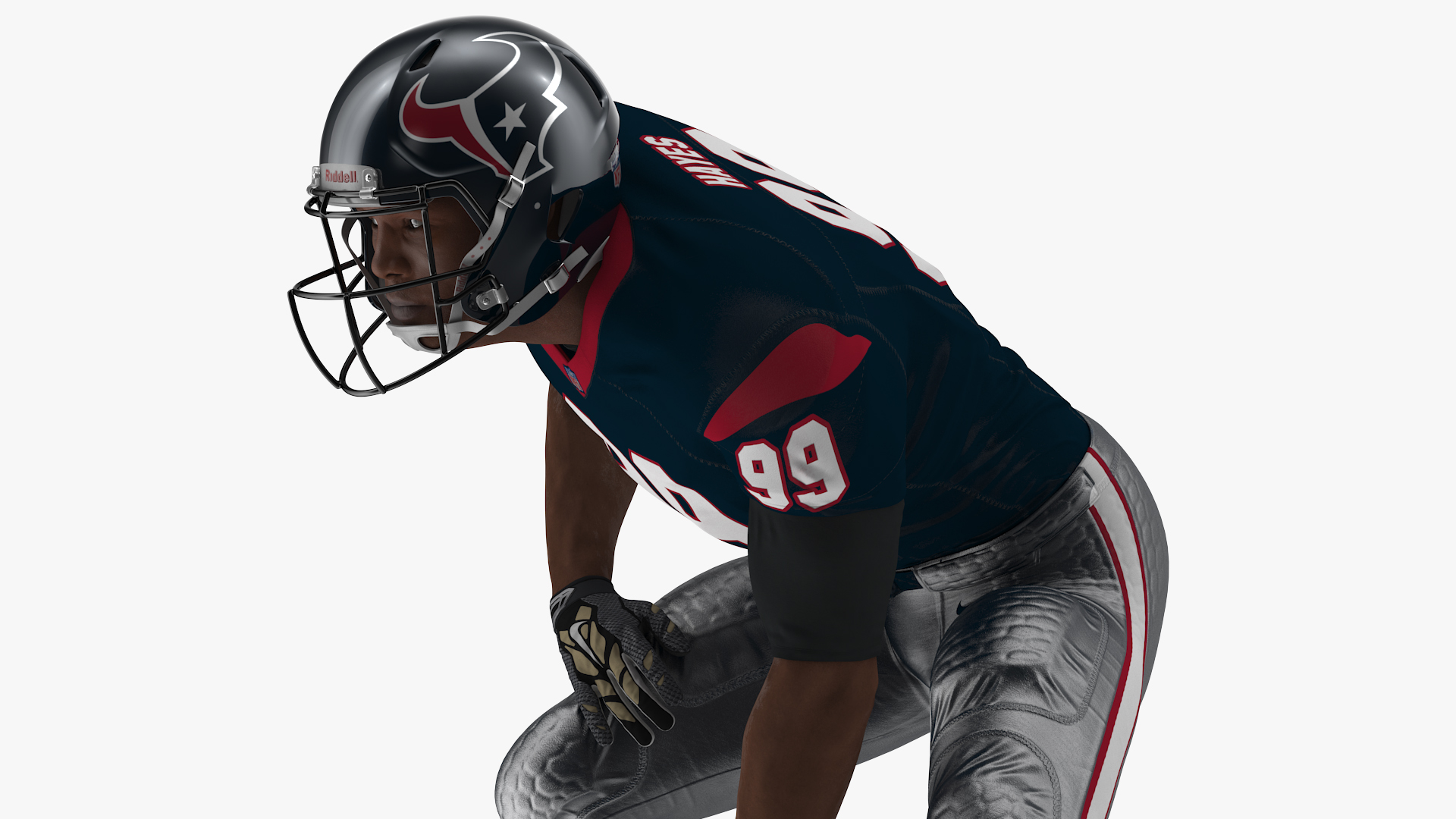 3D Houston Texans American Football Player Crouching Fur model