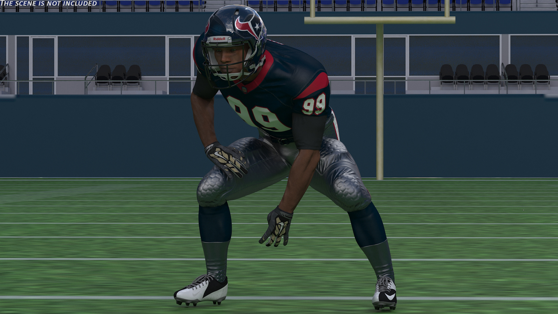 3D Houston Texans American Football Player Crouching Fur model