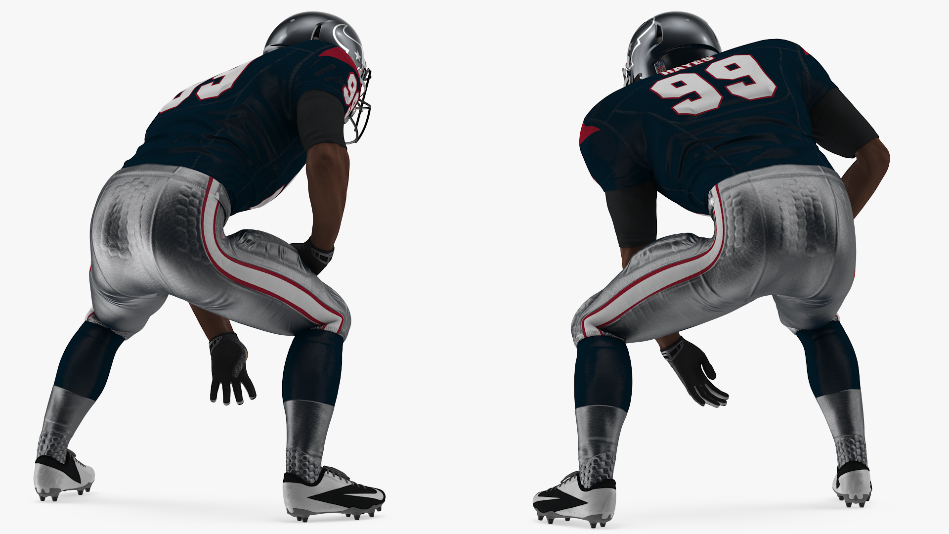 3D Houston Texans American Football Player Crouching Fur model