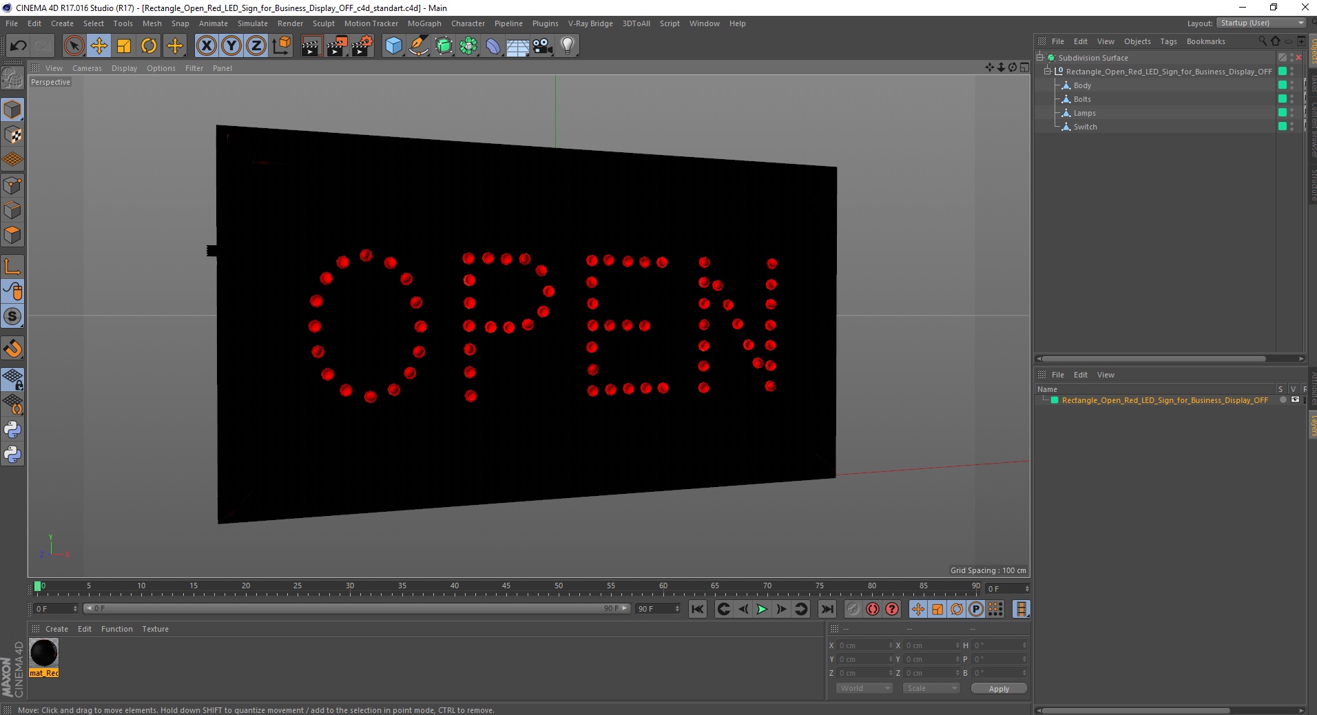 Rectangle Open Red LED Sign for Business Display OFF 3D