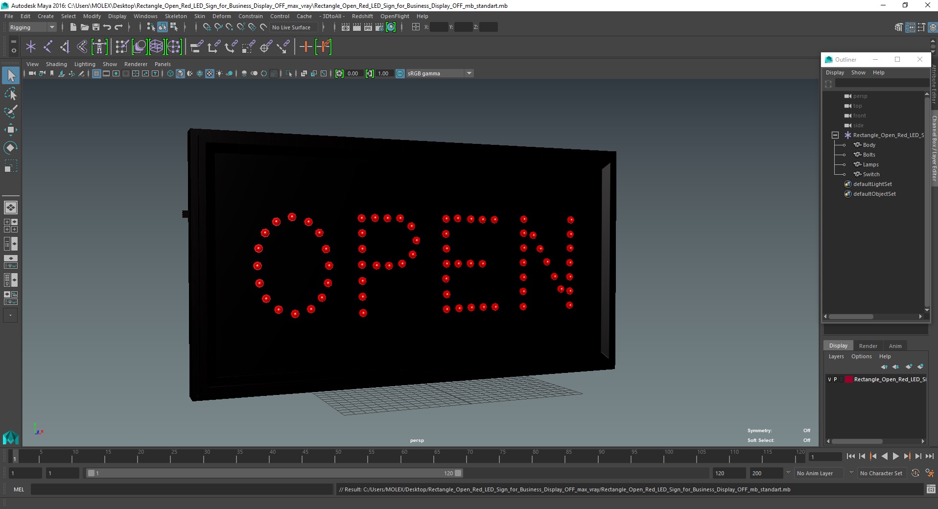 Rectangle Open Red LED Sign for Business Display OFF 3D