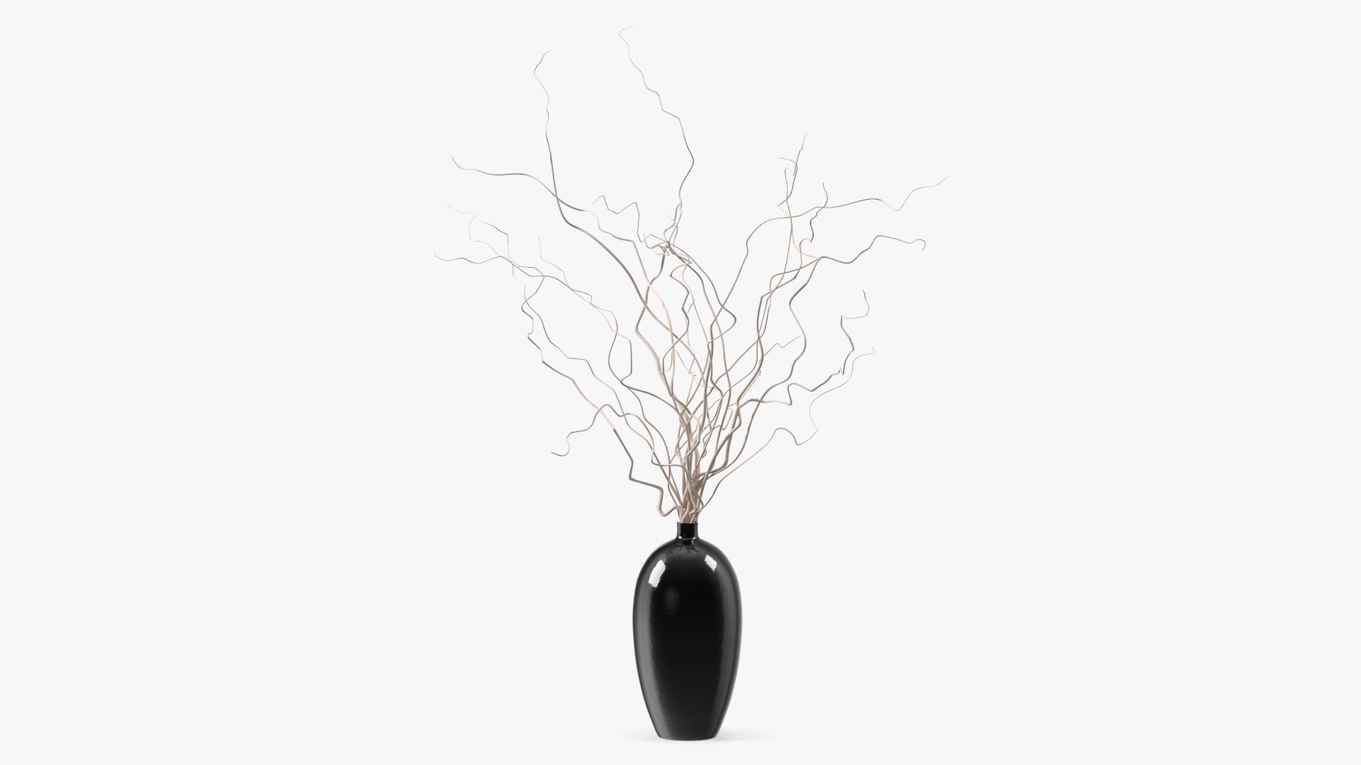 3D White Curly Willow Branches in Black Vase