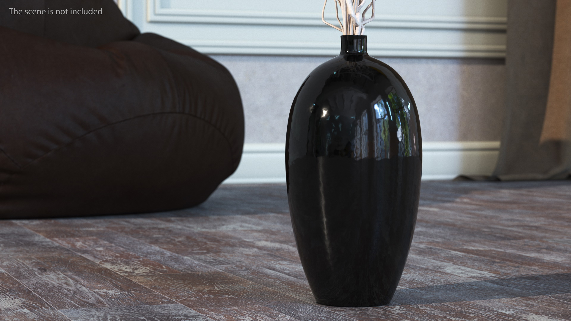 3D White Curly Willow Branches in Black Vase