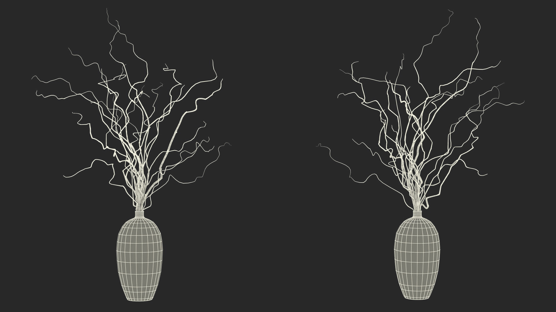 3D White Curly Willow Branches in Black Vase