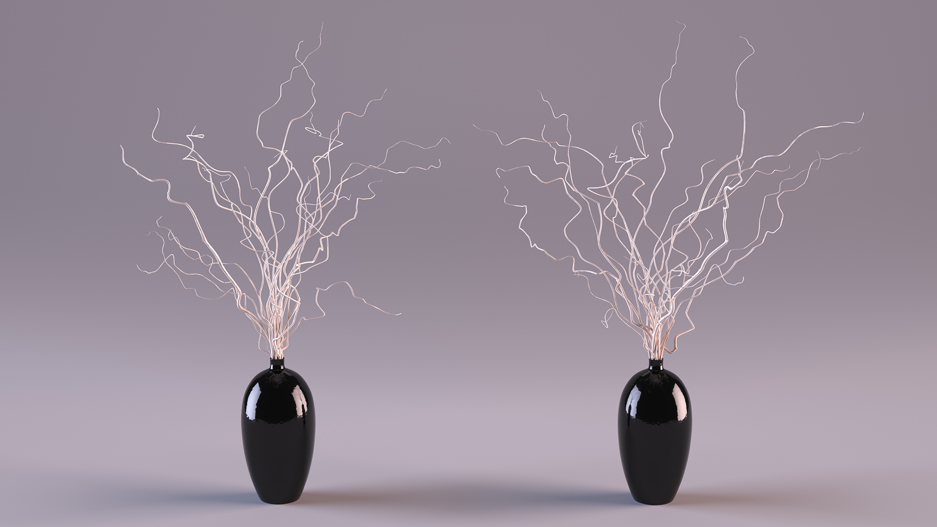 3D White Curly Willow Branches in Black Vase