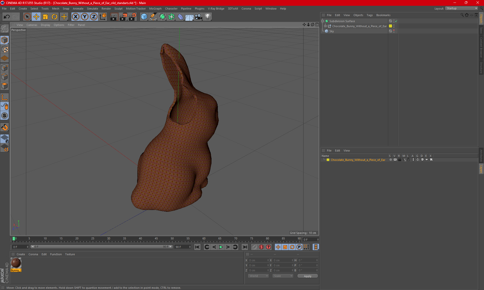 3D Chocolate Bunny Without a Piece of Ear model