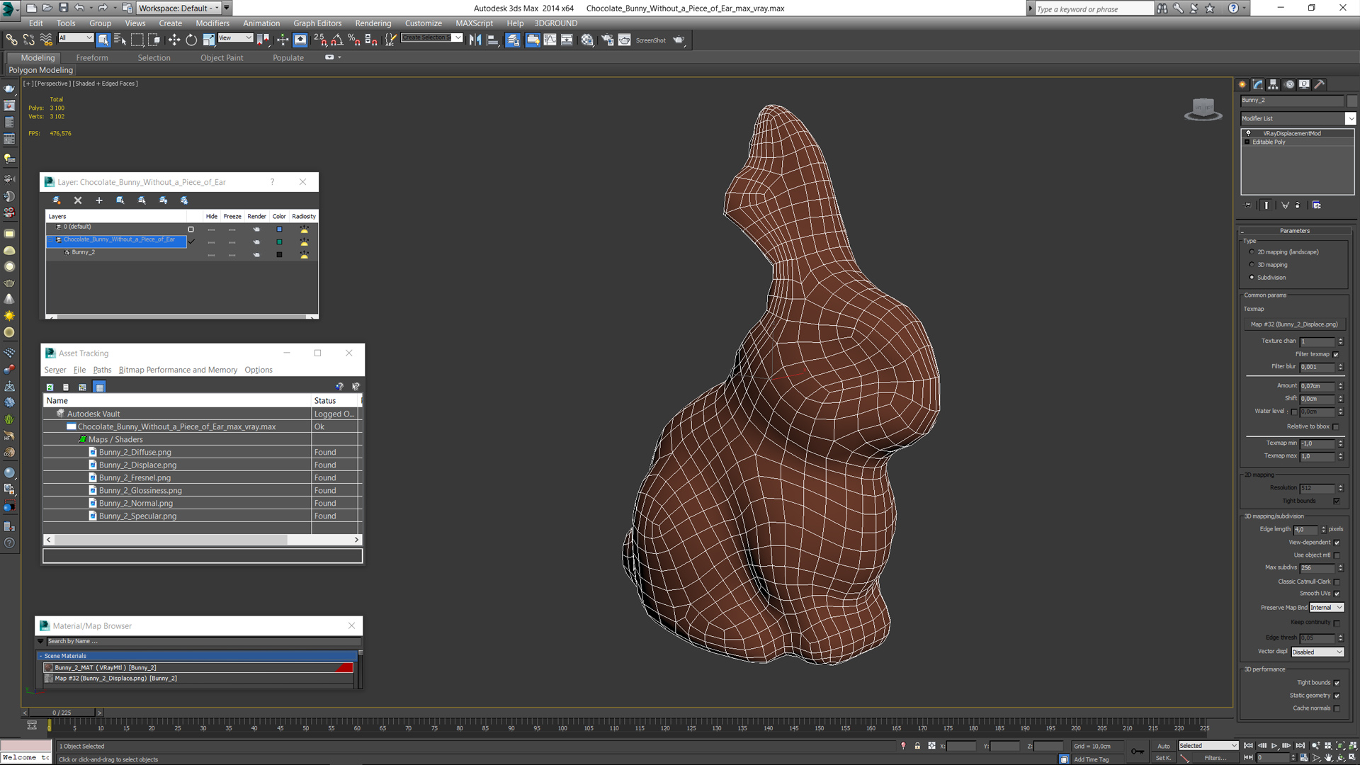 3D Chocolate Bunny Without a Piece of Ear model