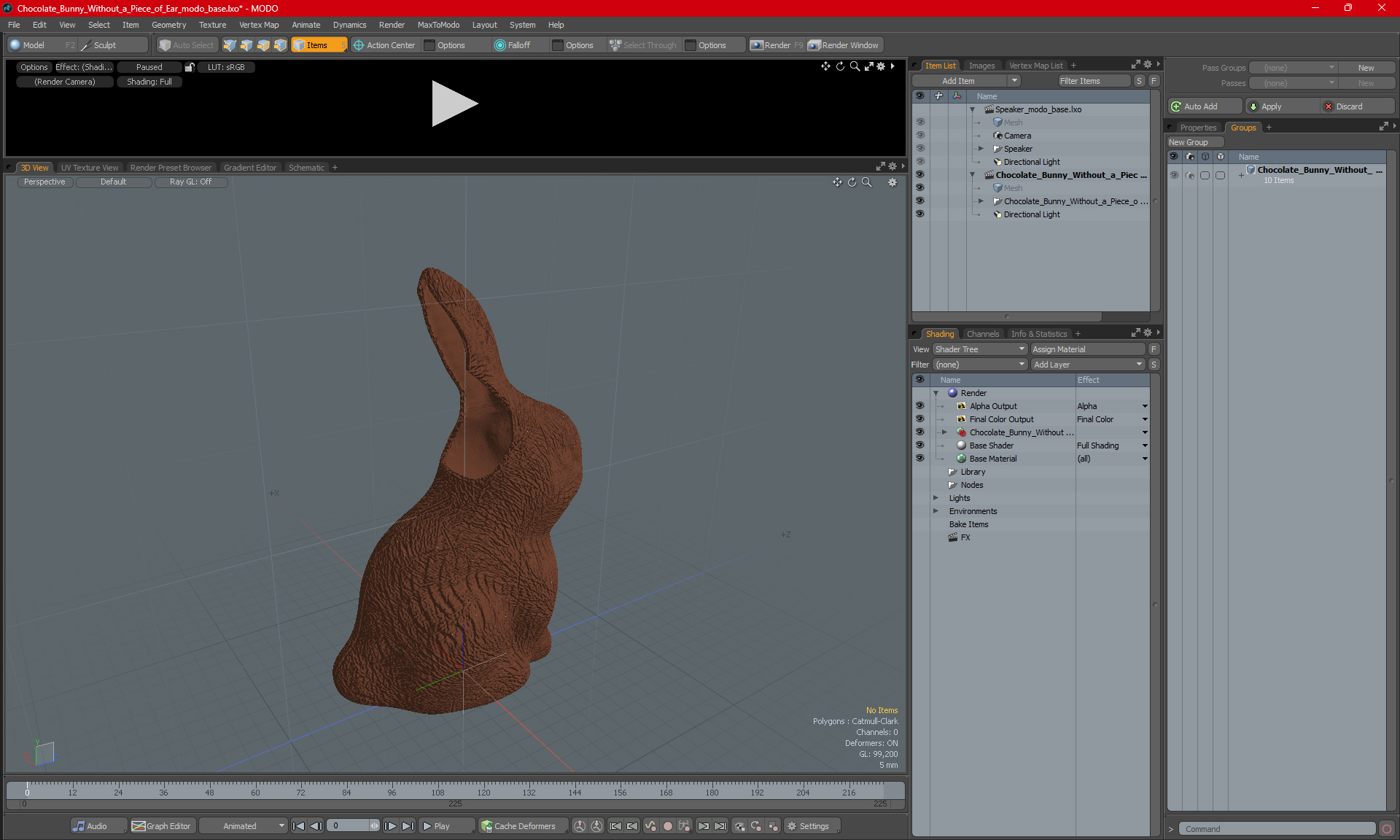 3D Chocolate Bunny Without a Piece of Ear model