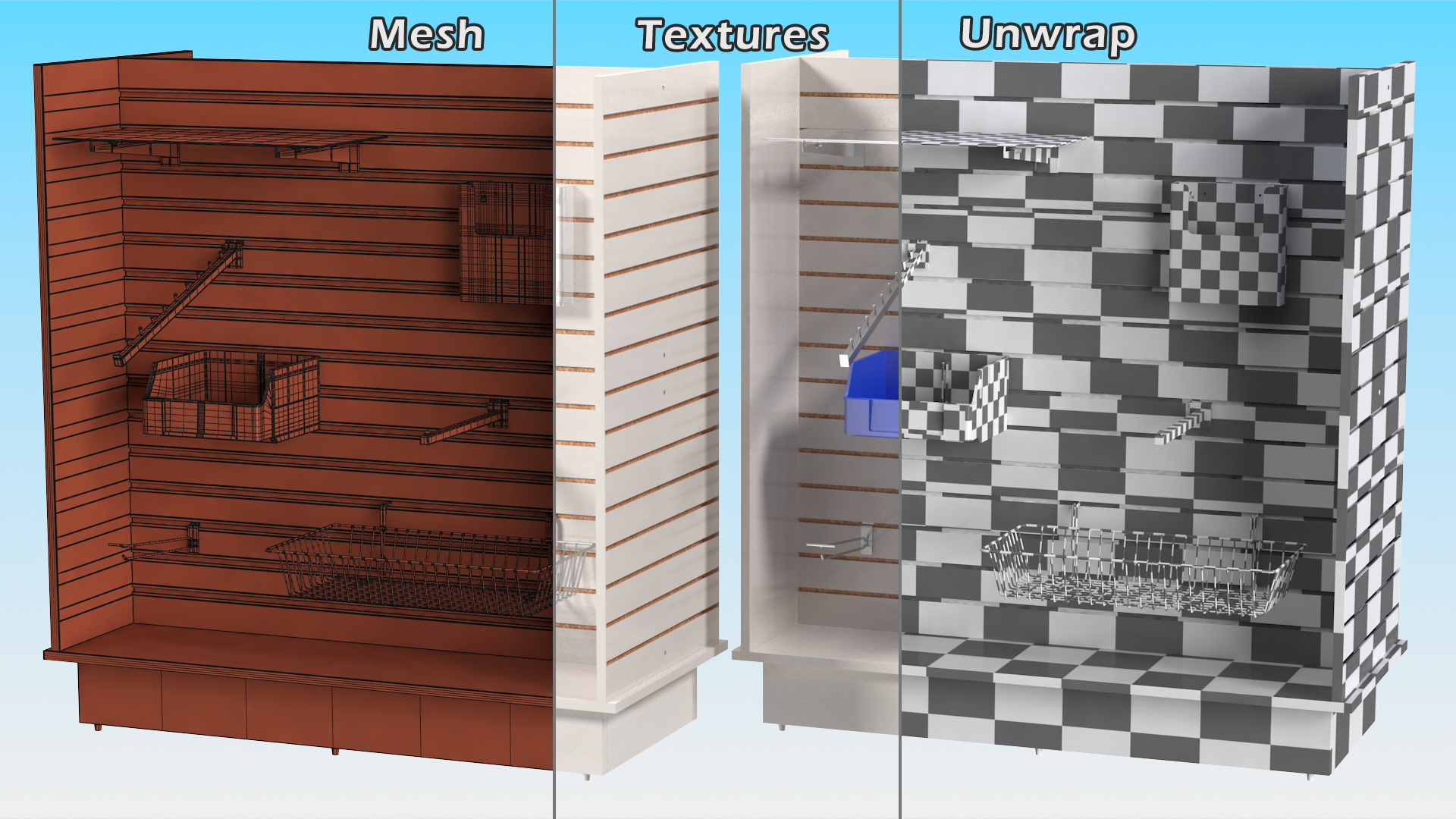 3D Wooden Slatwall Display Unit with Accessories White