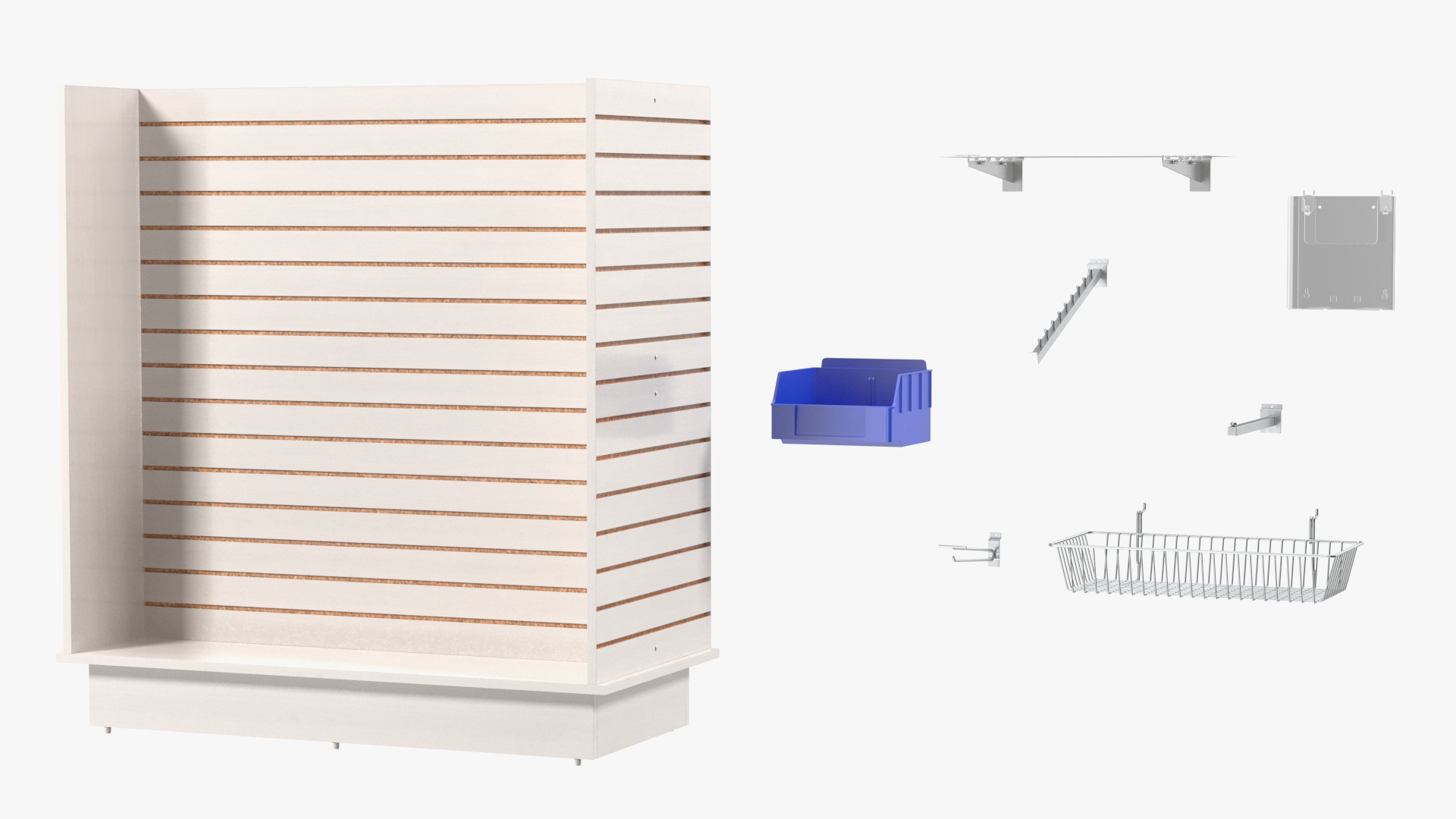 3D Wooden Slatwall Display Unit with Accessories White
