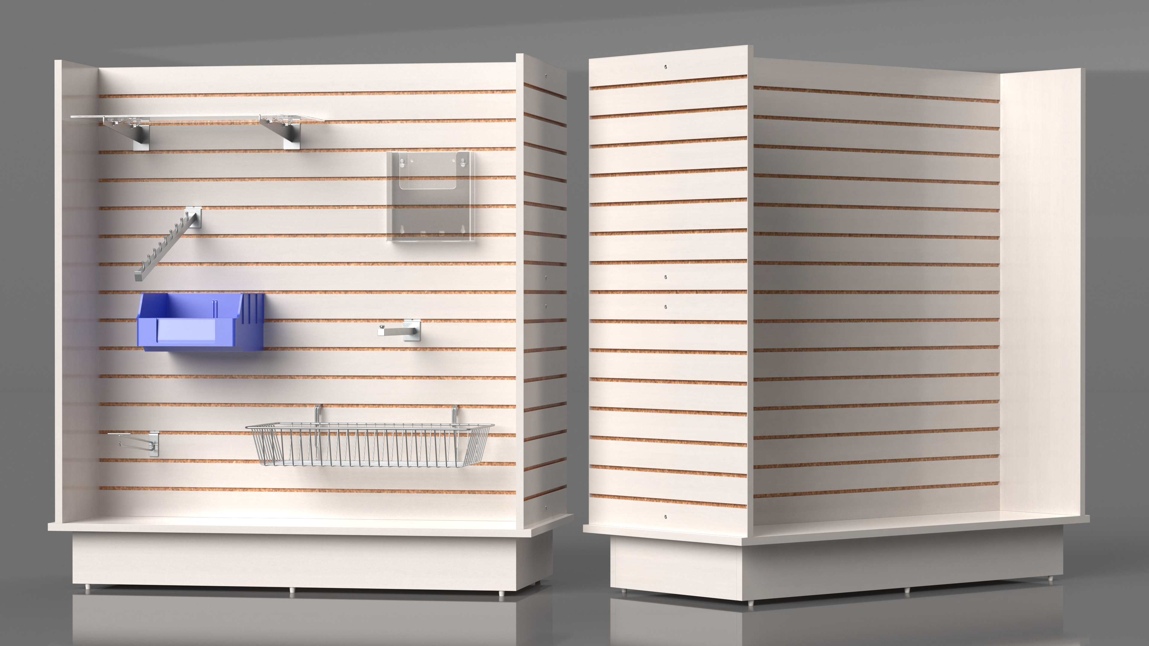 3D Wooden Slatwall Display Unit with Accessories White