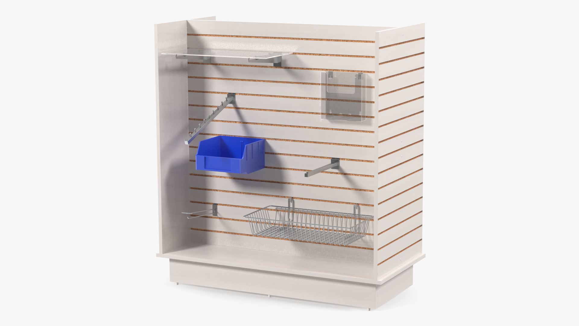 3D Wooden Slatwall Display Unit with Accessories White