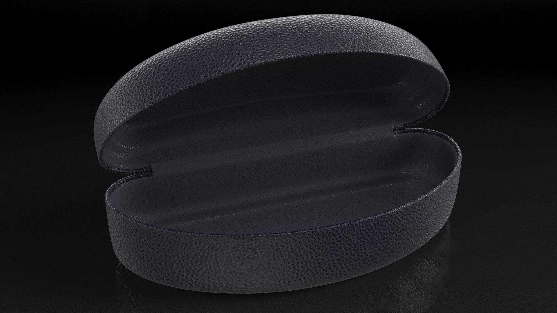 3D Hard Shell Leather Eyeglass Case Black Open model