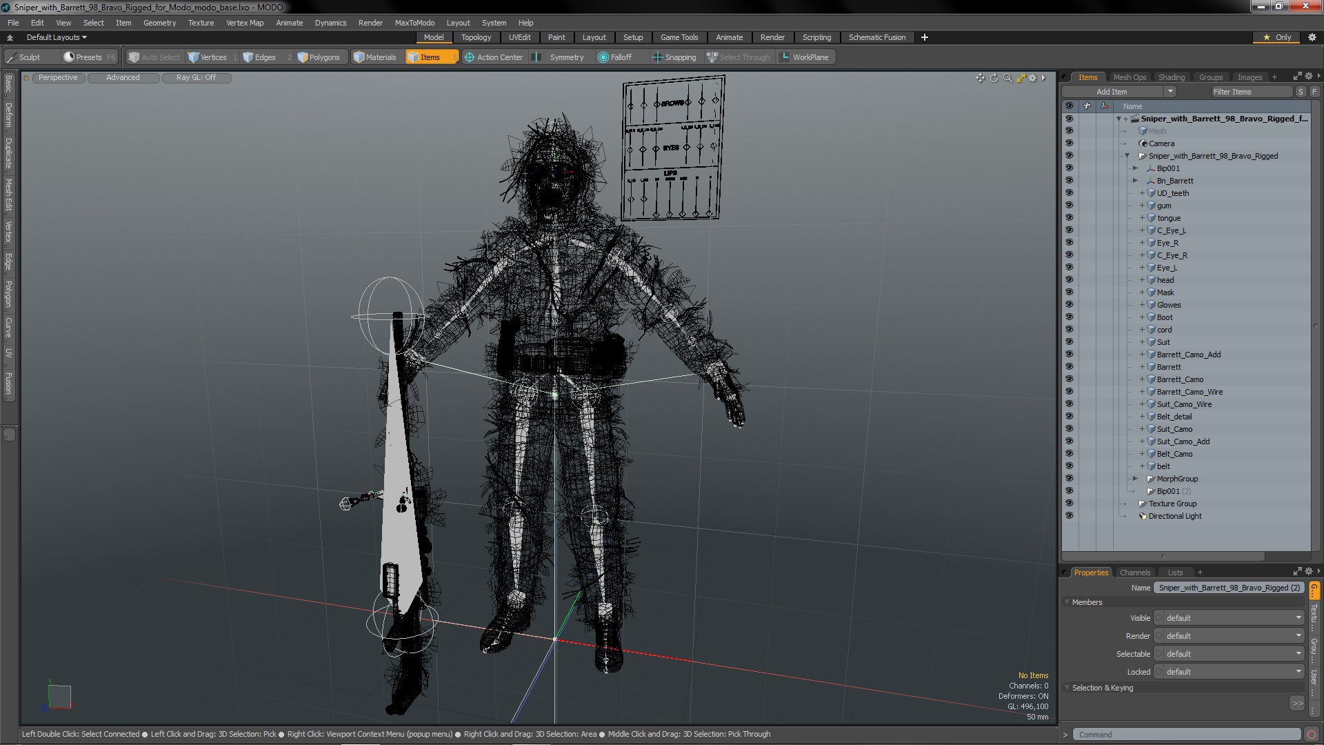 Sniper with Barrett 98 Bravo Rigged for Modo 3D model
