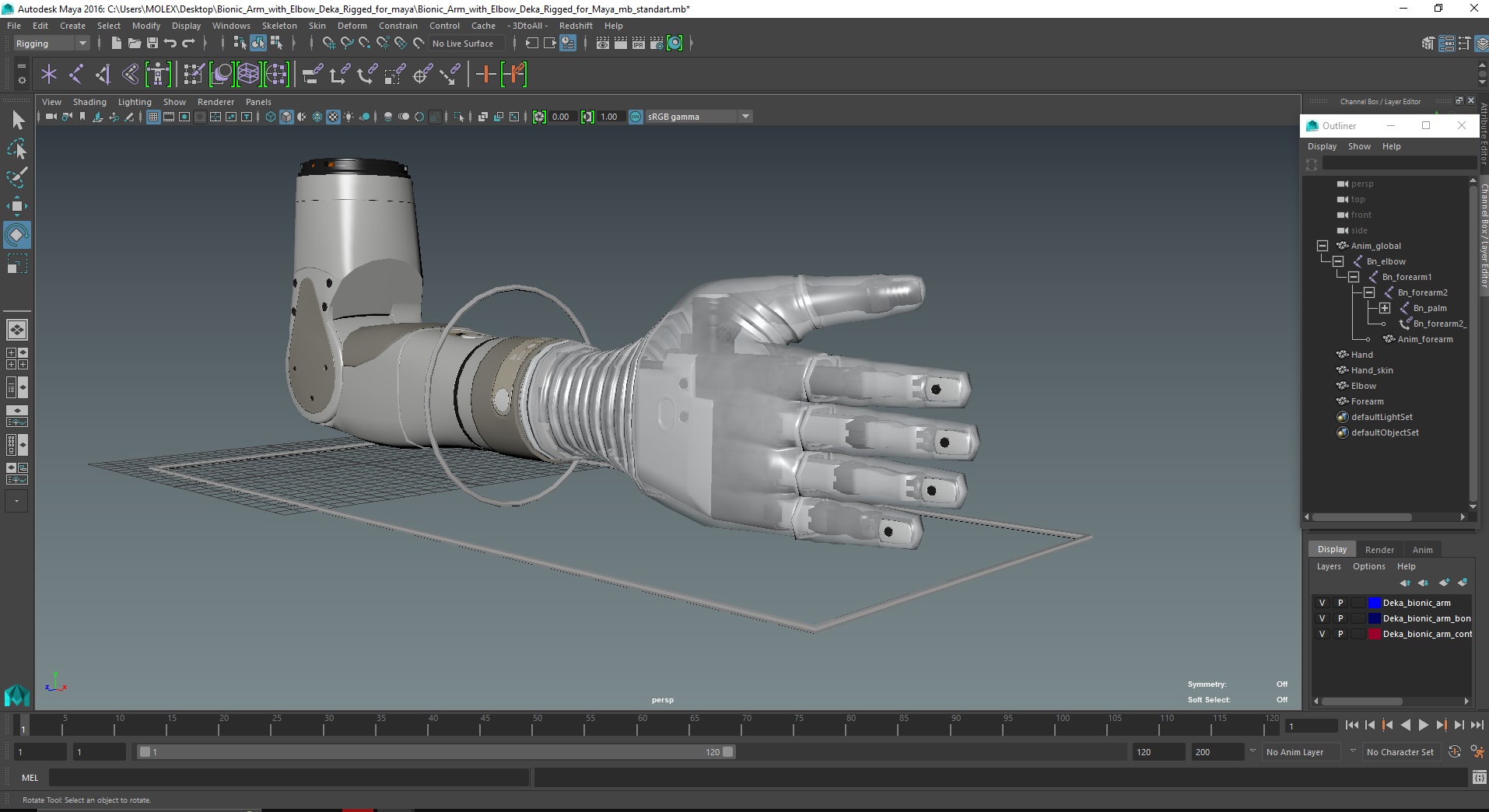 Bionic Arm with Elbow Deka Rigged for Maya 3D
