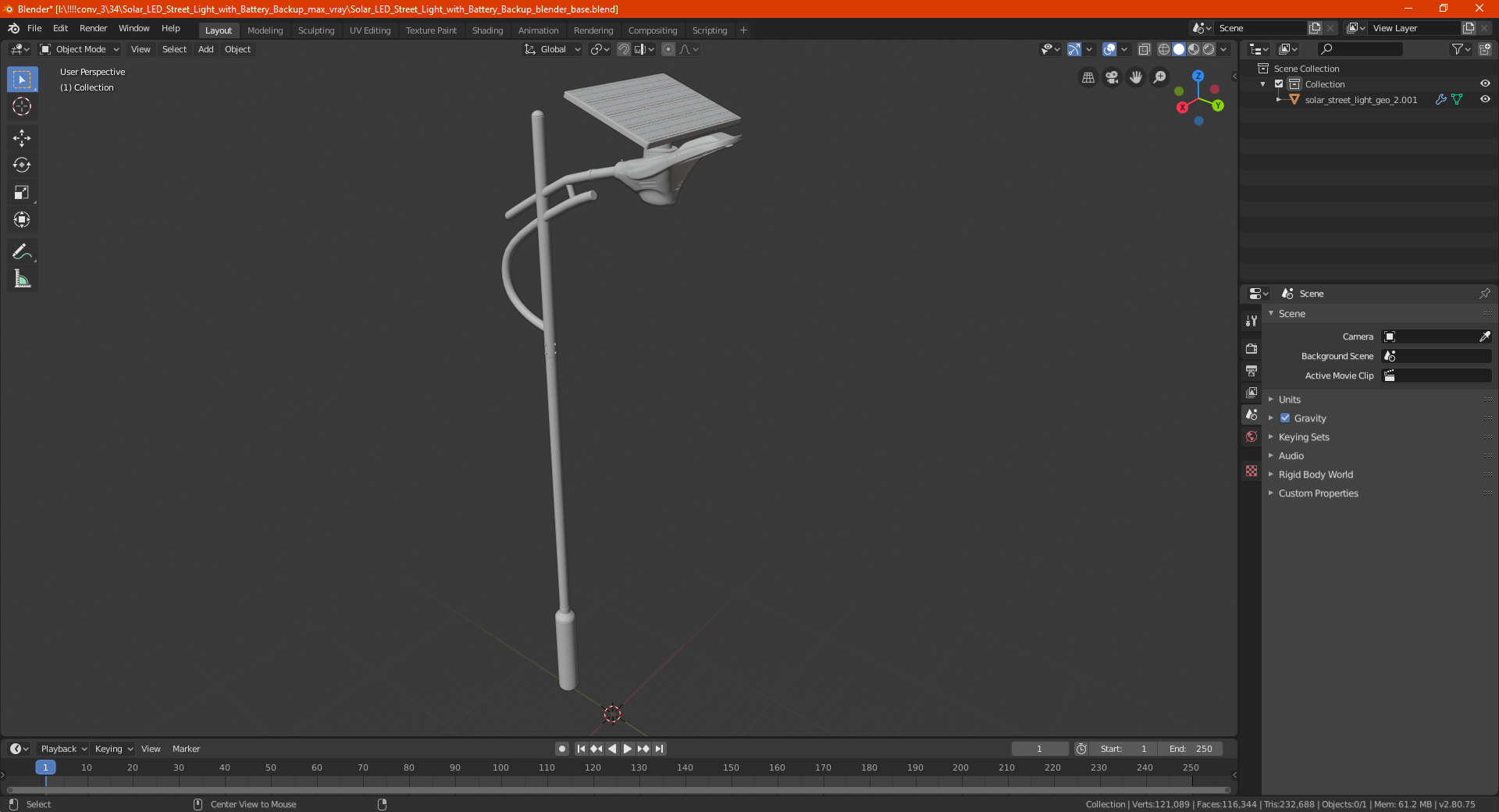 Solar LED Street Light with Battery Backup 3D