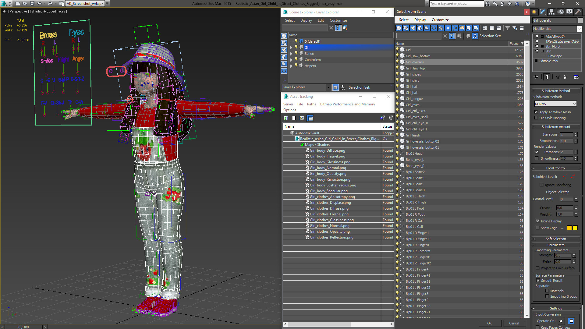 3D model Realistic Asian Girl Child in Street Clothes Rigged for Modo