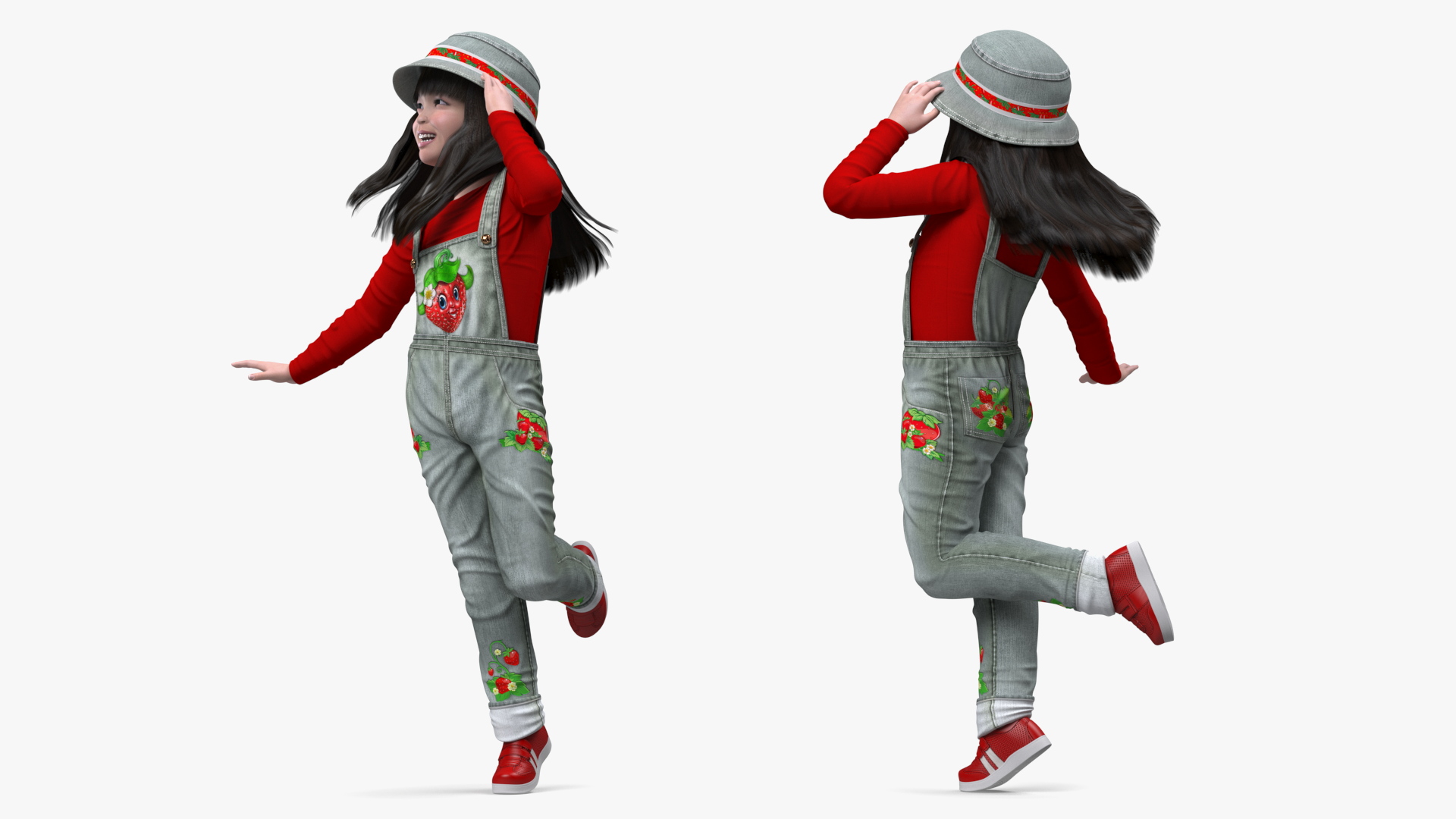 3D model Realistic Asian Girl Child in Street Clothes Rigged for Modo