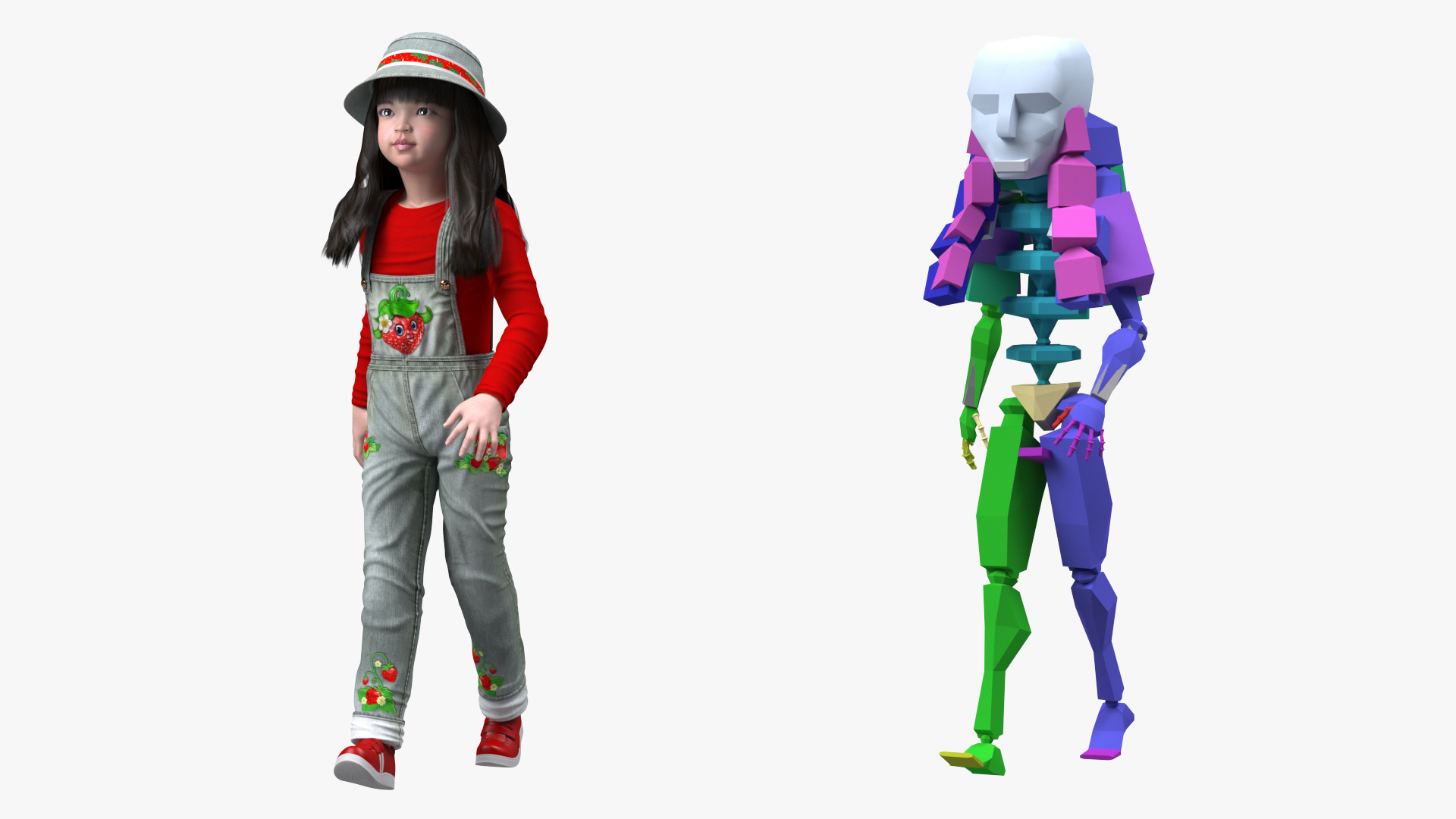 3D model Realistic Asian Girl Child in Street Clothes Rigged for Modo