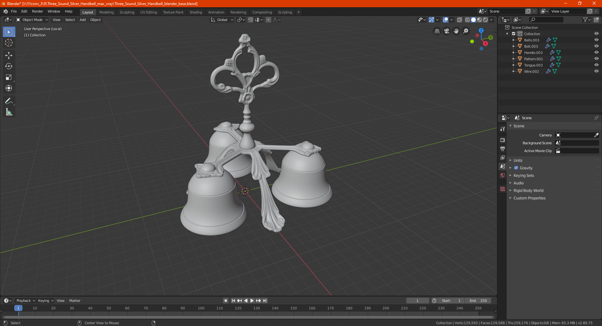 Three Sound Silver Handbell 3D
