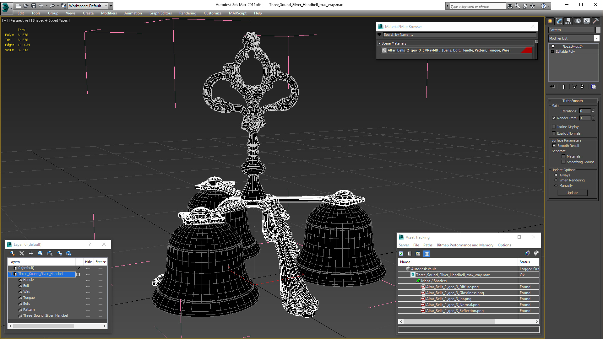 Three Sound Silver Handbell 3D