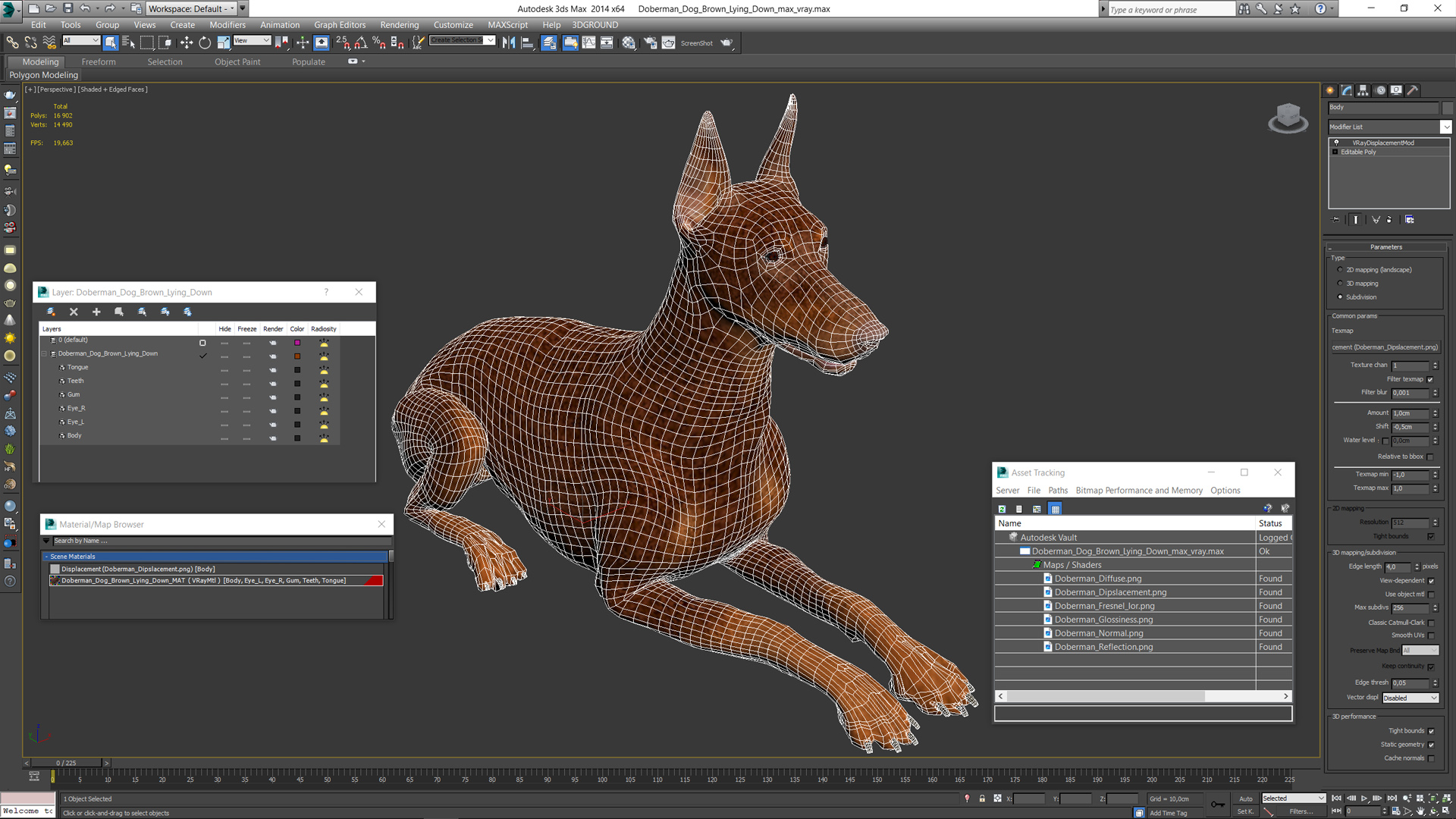 Doberman Dog Brown Lying Down 3D model
