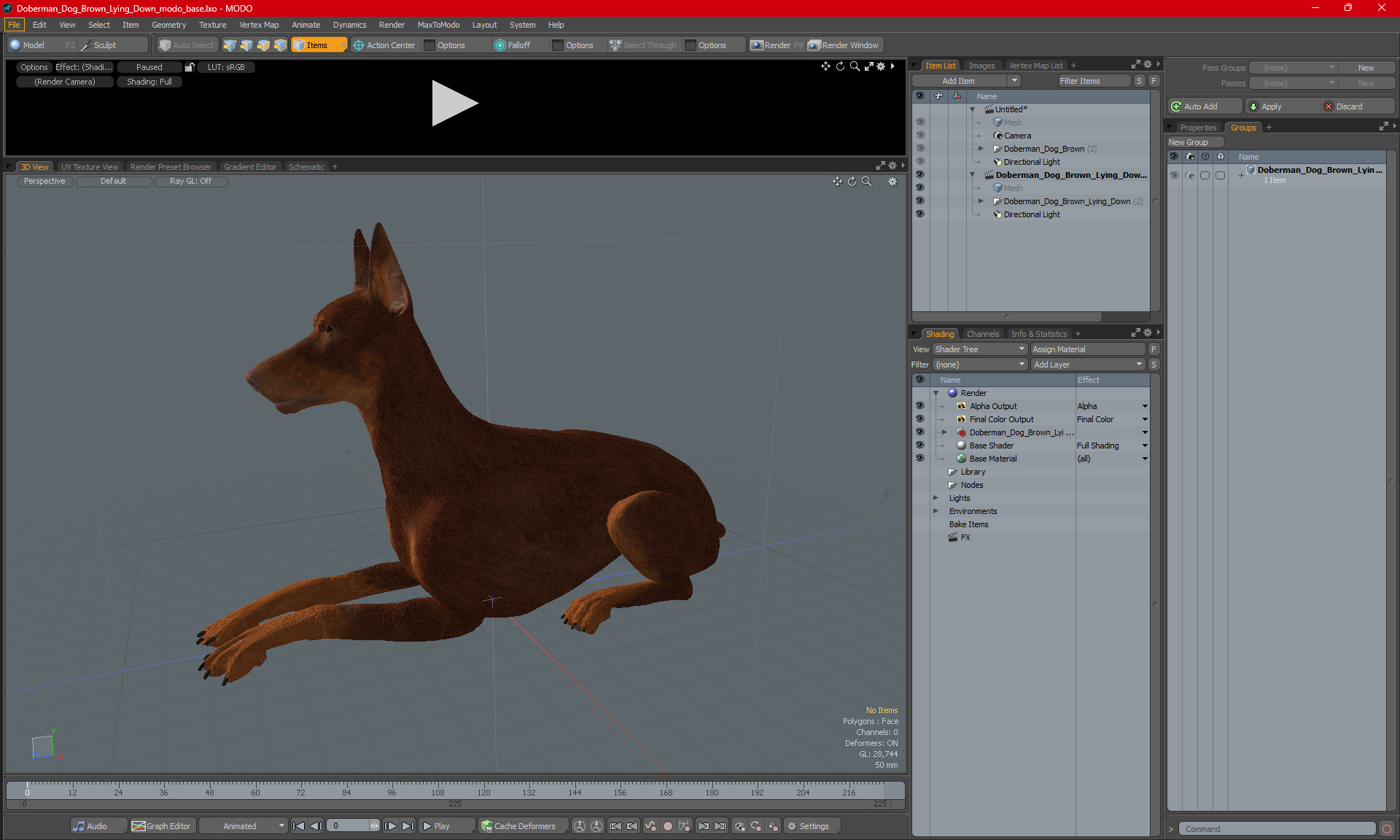 Doberman Dog Brown Lying Down 3D model