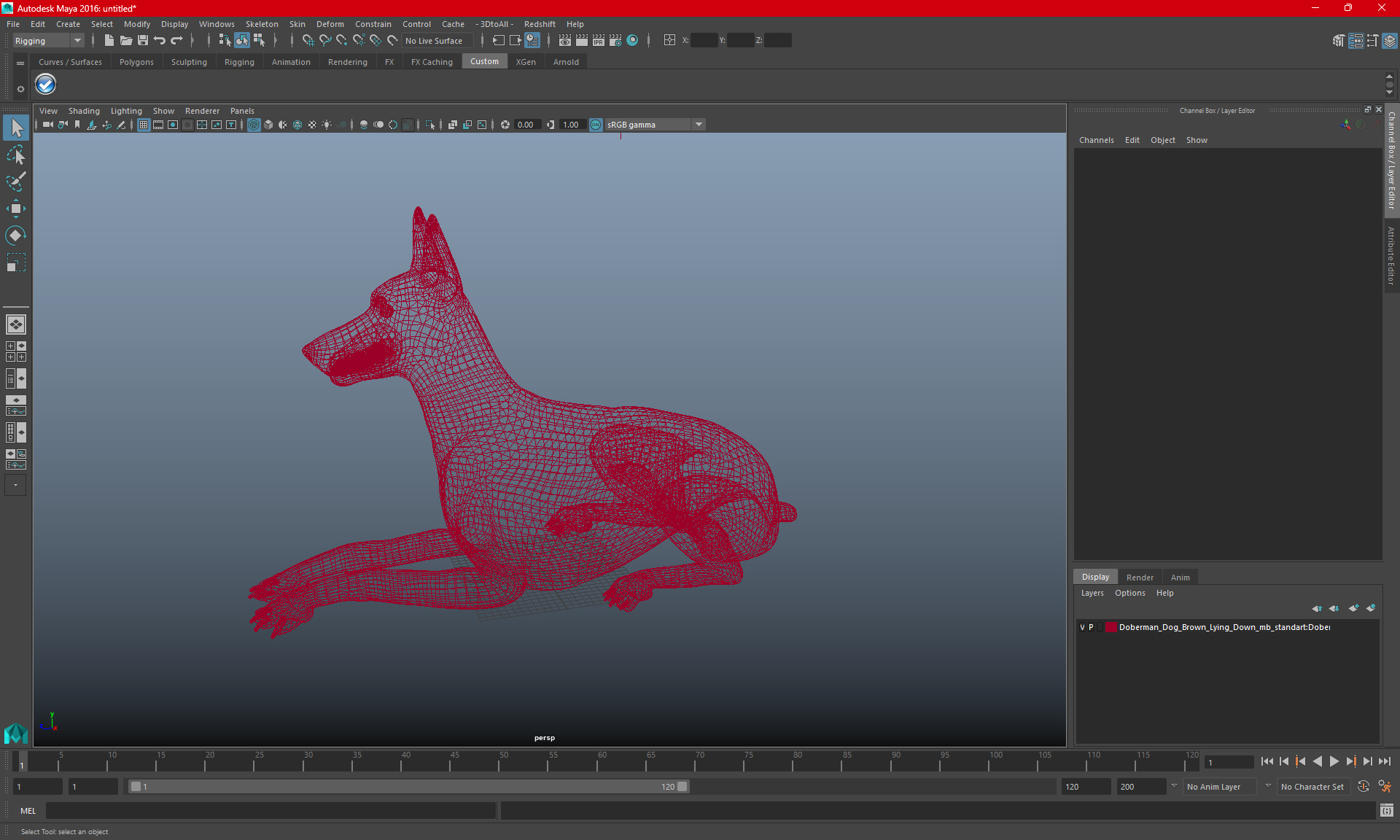 Doberman Dog Brown Lying Down 3D model
