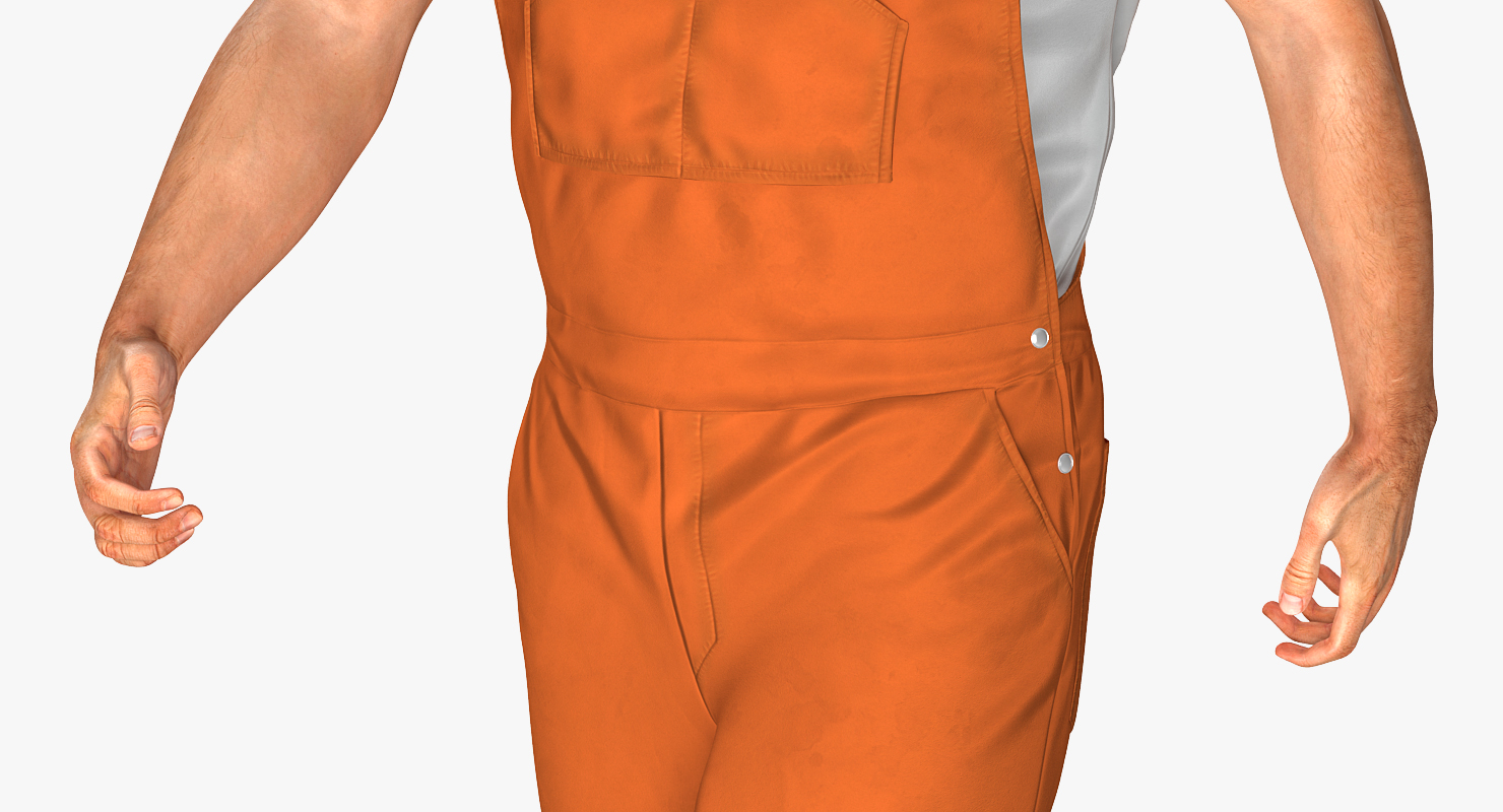 3D Builder Wearing Orange Coveralls with Hardhat Walking Pose model