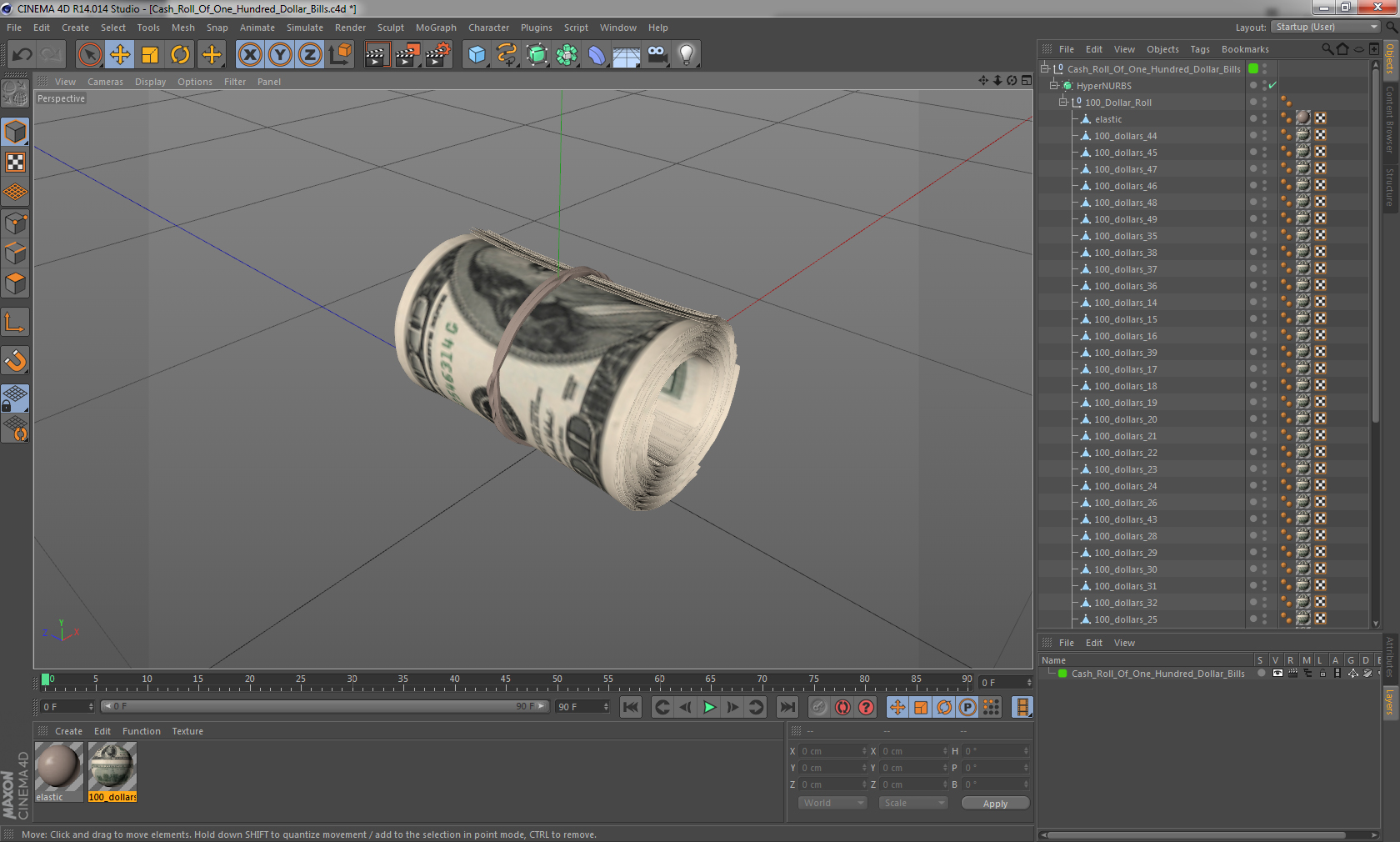 Cash Roll Of One Hundred Dollar Bills 3D