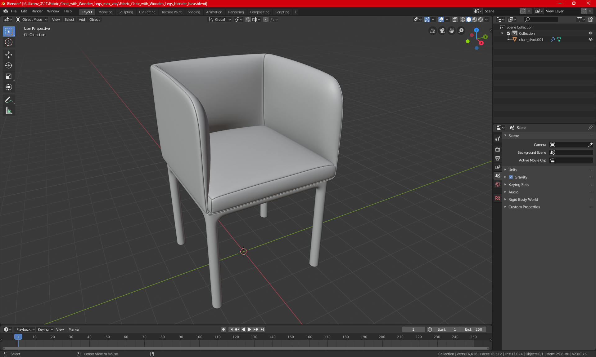 Fabric Chair with Wooden Legs 3D model